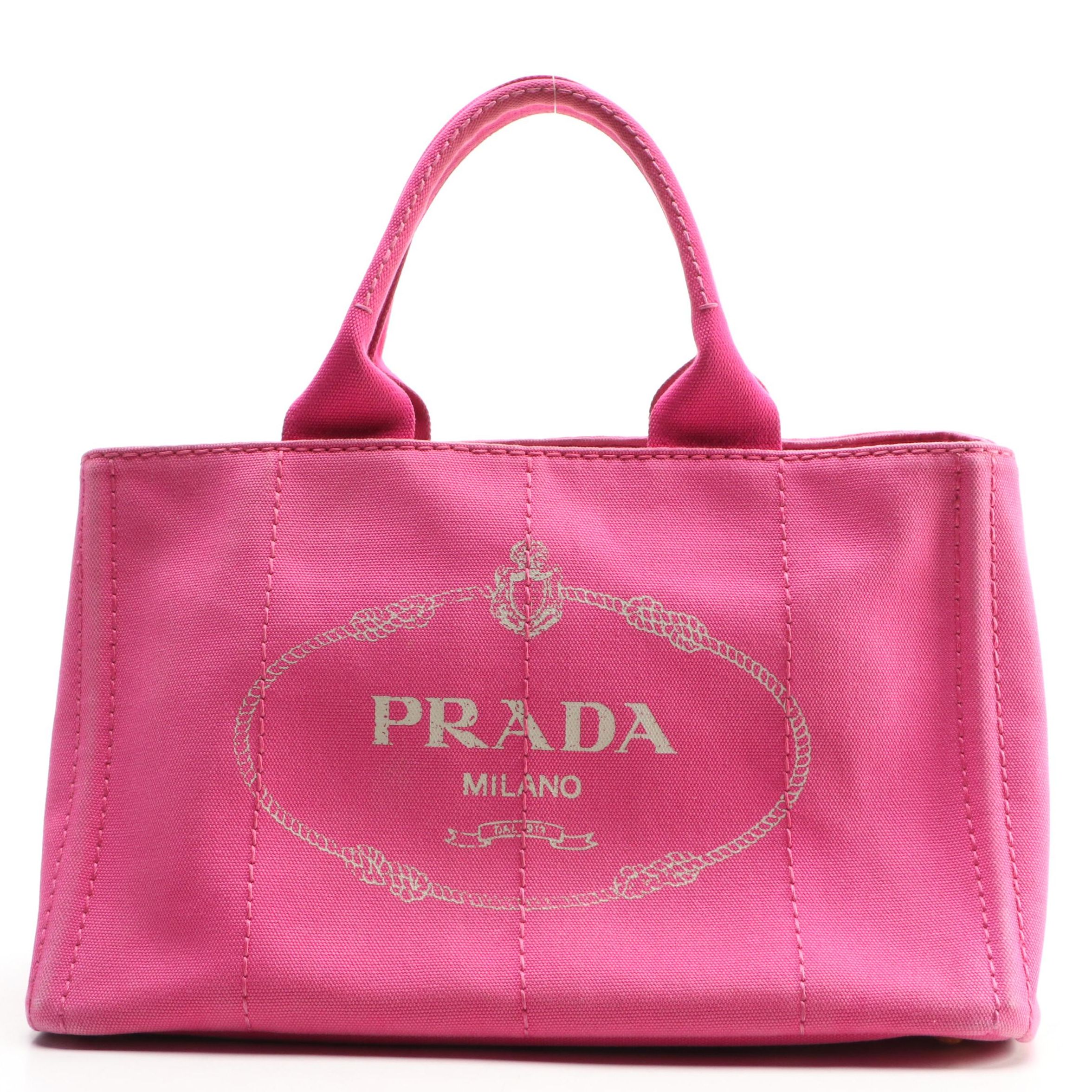 Prada Canapa Logo Small Tote Bag in Pink Canvas