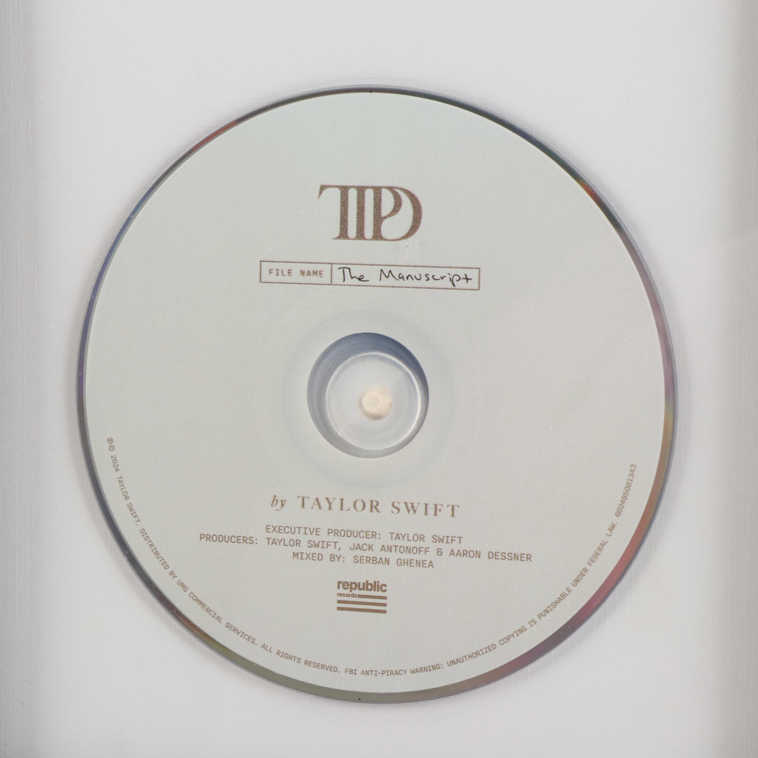 Taylor Swift Signed "The Tortured Poets Department" CD Card in Frame, JSA