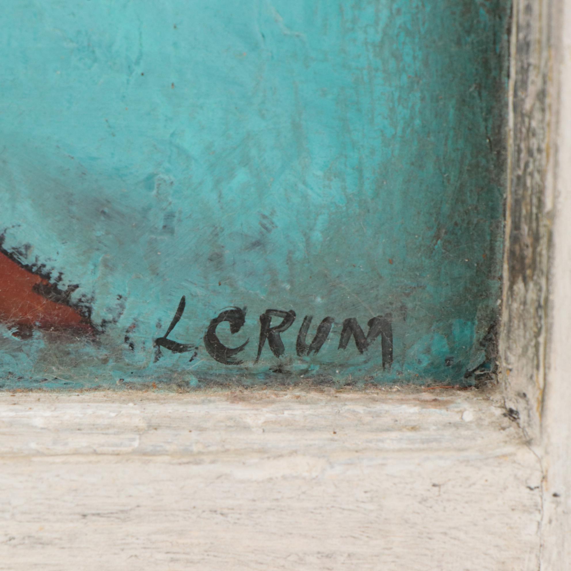 L. Crum Acrylic Angel Painting on Window Frame, Circa 2005