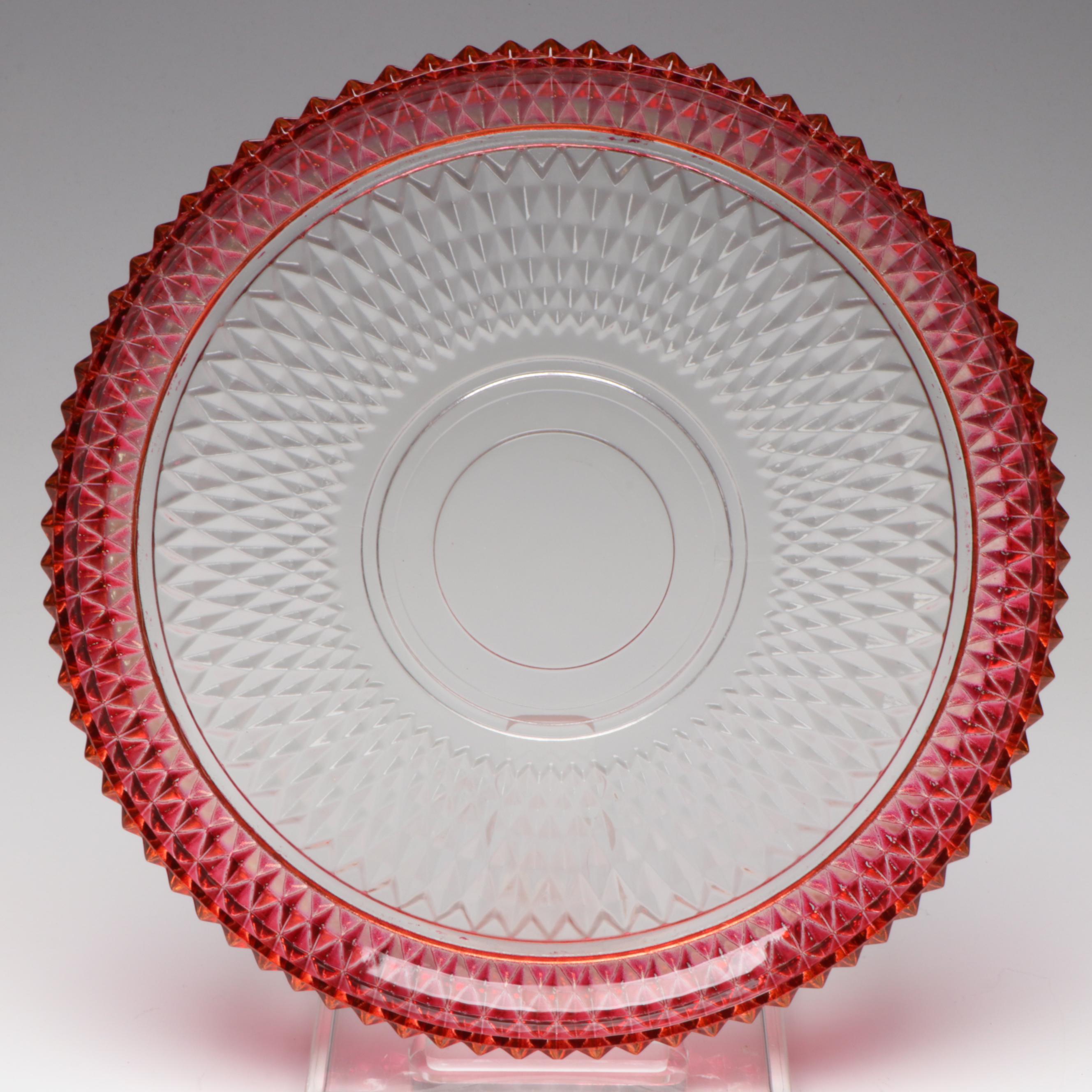 Indiana Glass "Diamond Point Ruby" Glass Water Goblets and Torte Plate