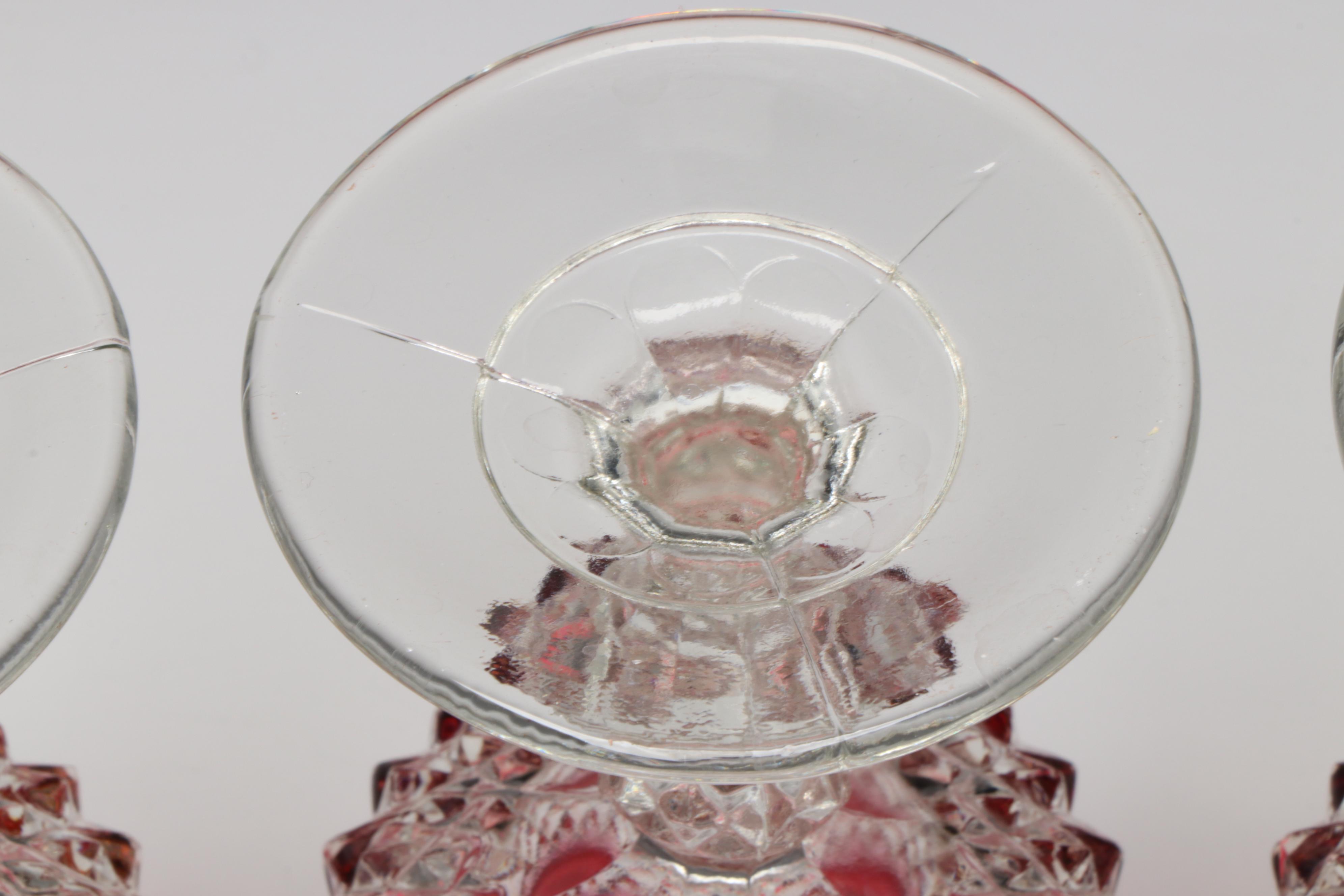 Indiana Glass "Diamond Point Ruby" Glass Water Goblets and Torte Plate