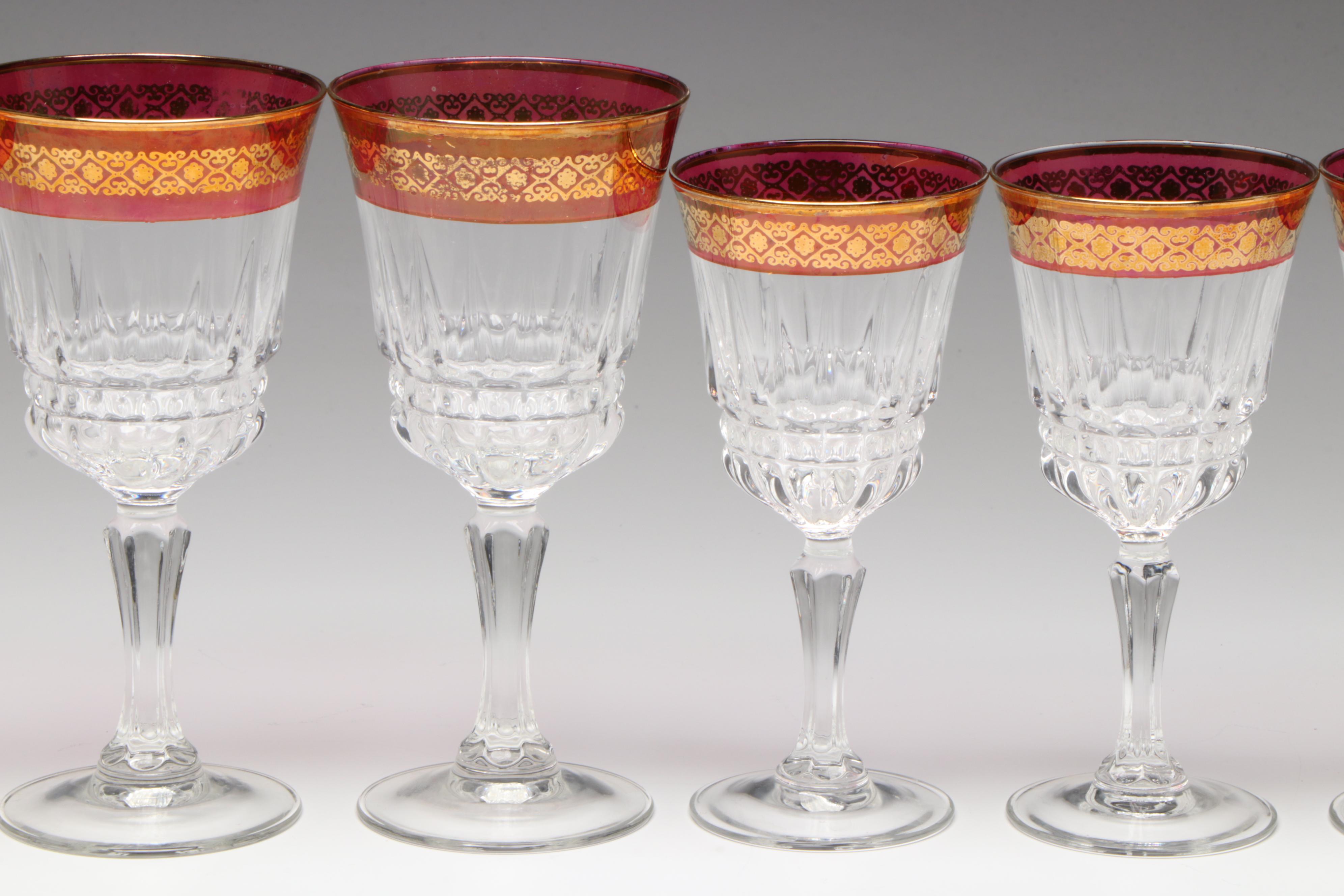 Cristal d'Arques-Durand Gilt Ruby Flashed Glass Stemware
