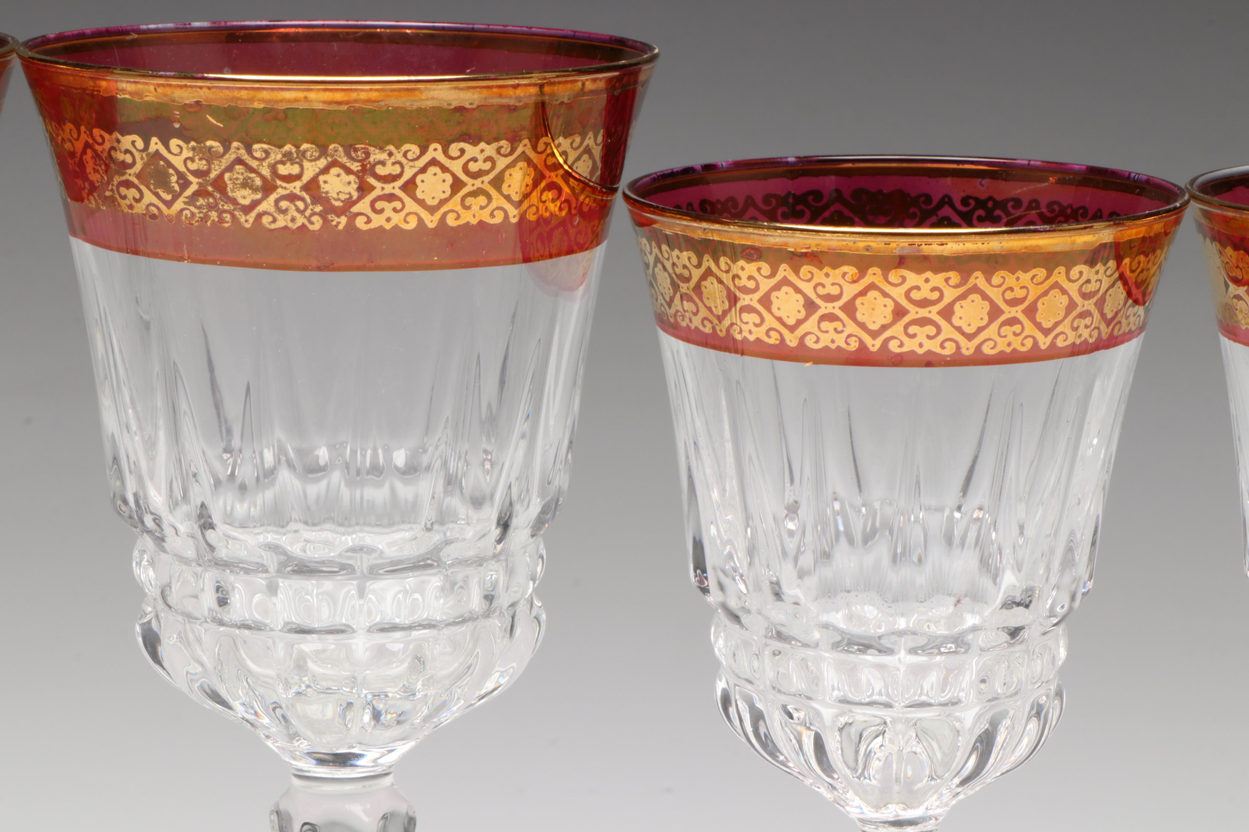 Cristal d'Arques-Durand Gilt Ruby Flashed Glass Stemware