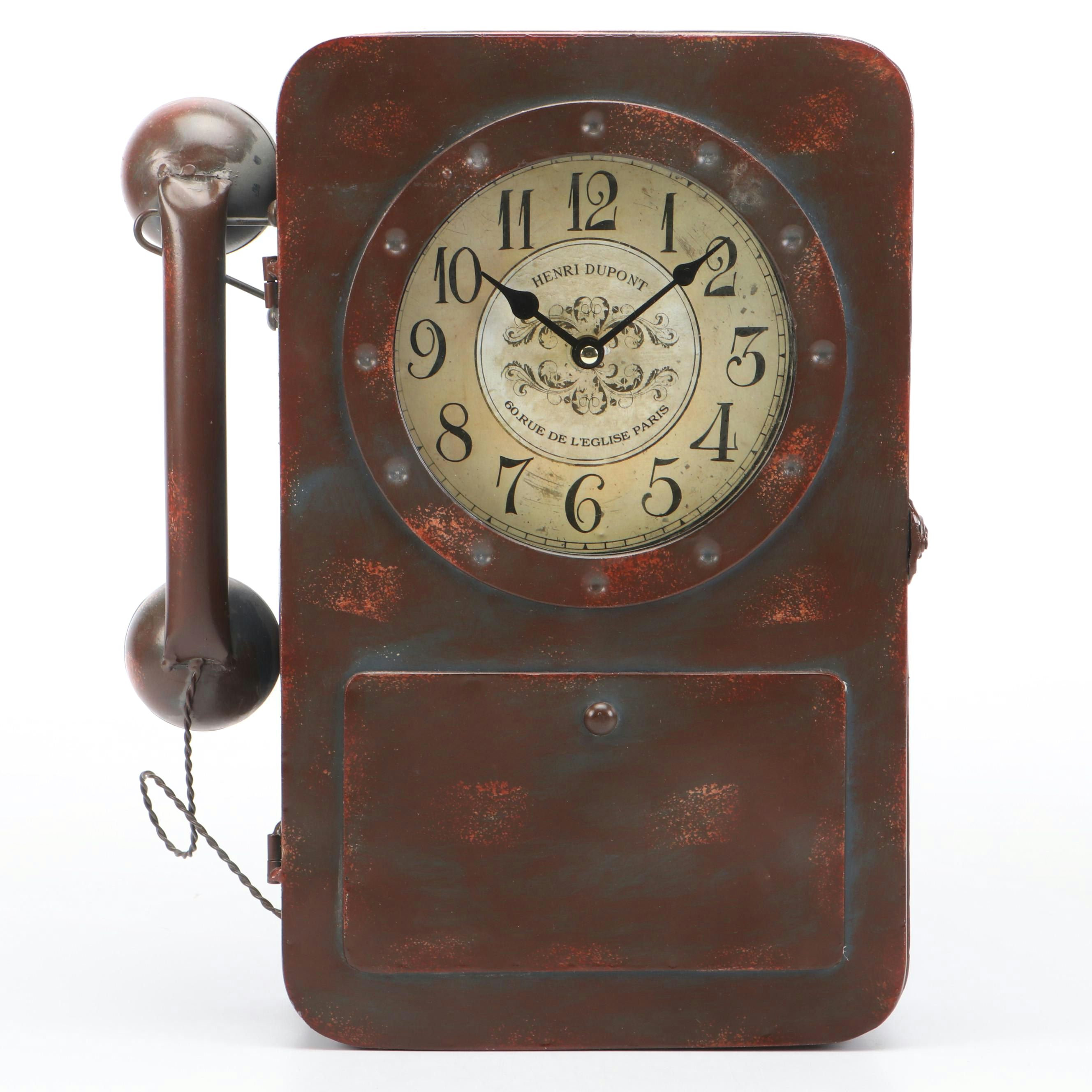 Retro Henri Dupont Decorative Metal Wall Clock With Handset