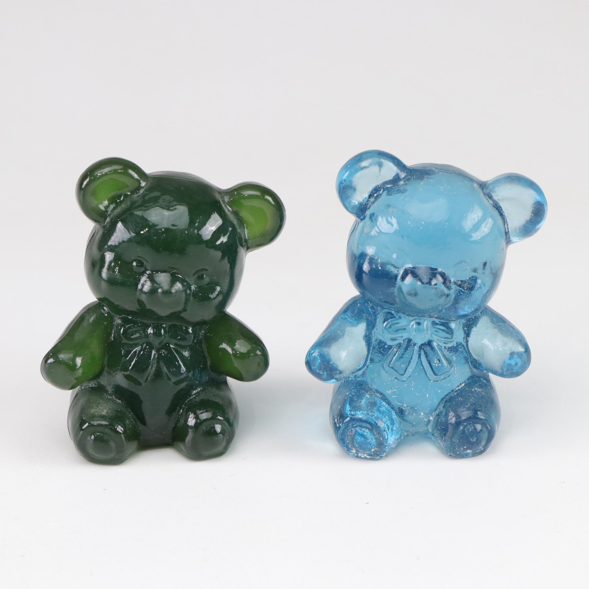 Fenton Purple Iridescent Seated Bear & Green Reclining Bear With Other Art Glass