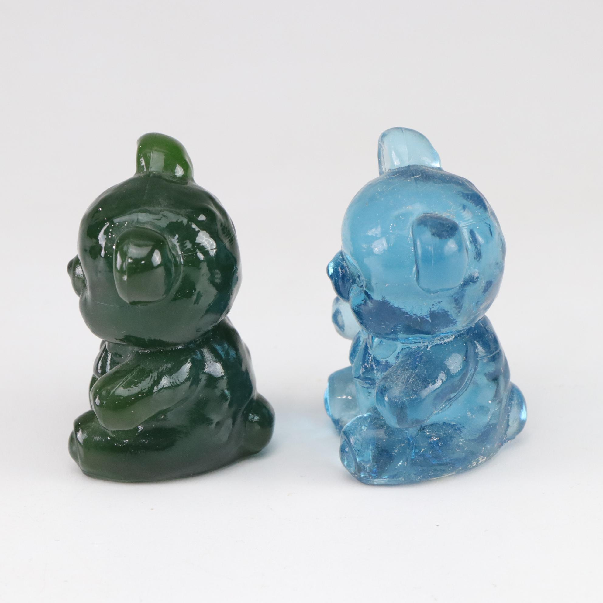 Fenton Purple Iridescent Seated Bear & Green Reclining Bear With Other Art Glass