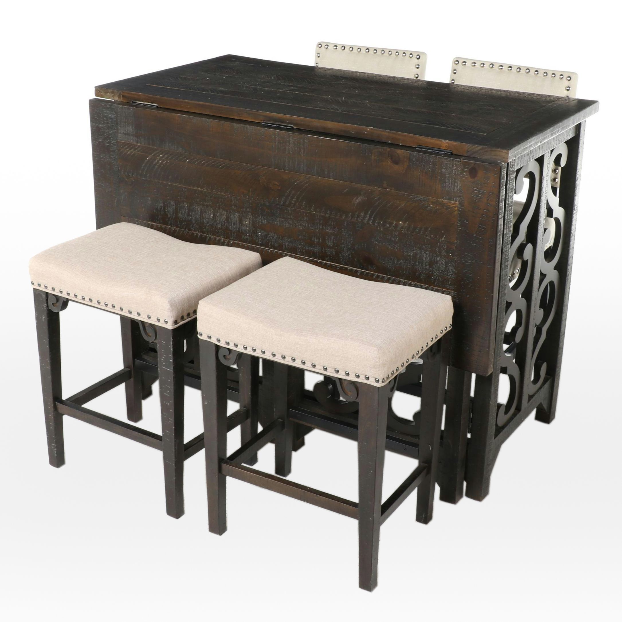 Contemporary High-Top Drop-Leaf Wood Table with Chairs and Stools