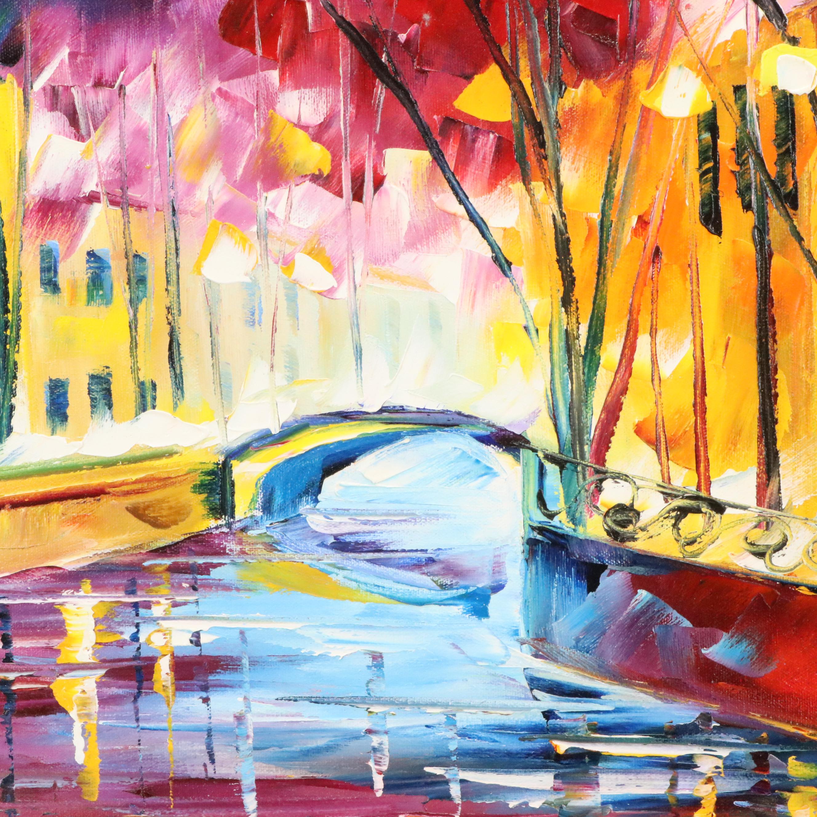 Leonid Afremov Studios Canal Scene Oil Painting