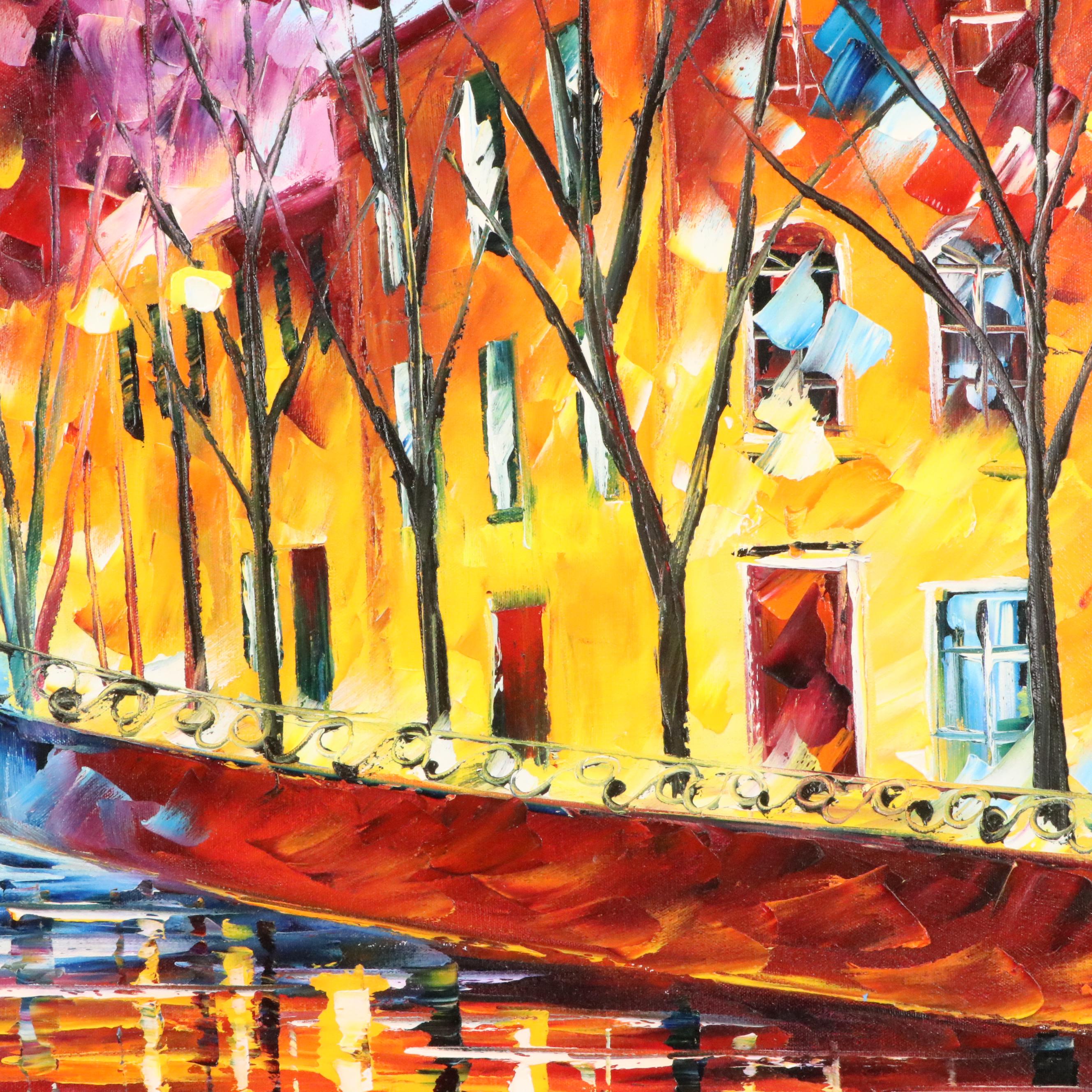 Leonid Afremov Studios Canal Scene Oil Painting