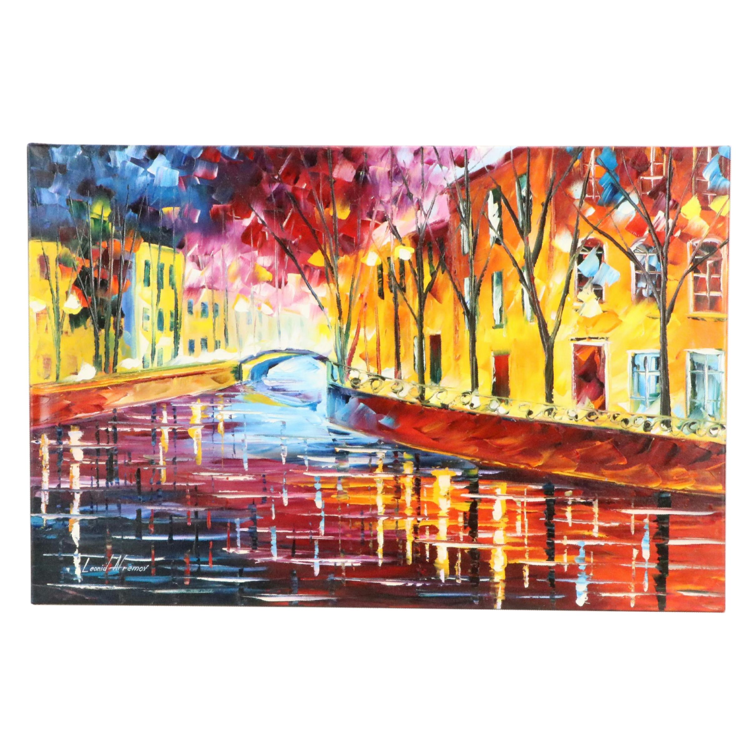 Leonid Afremov Studios Canal Scene Oil Painting