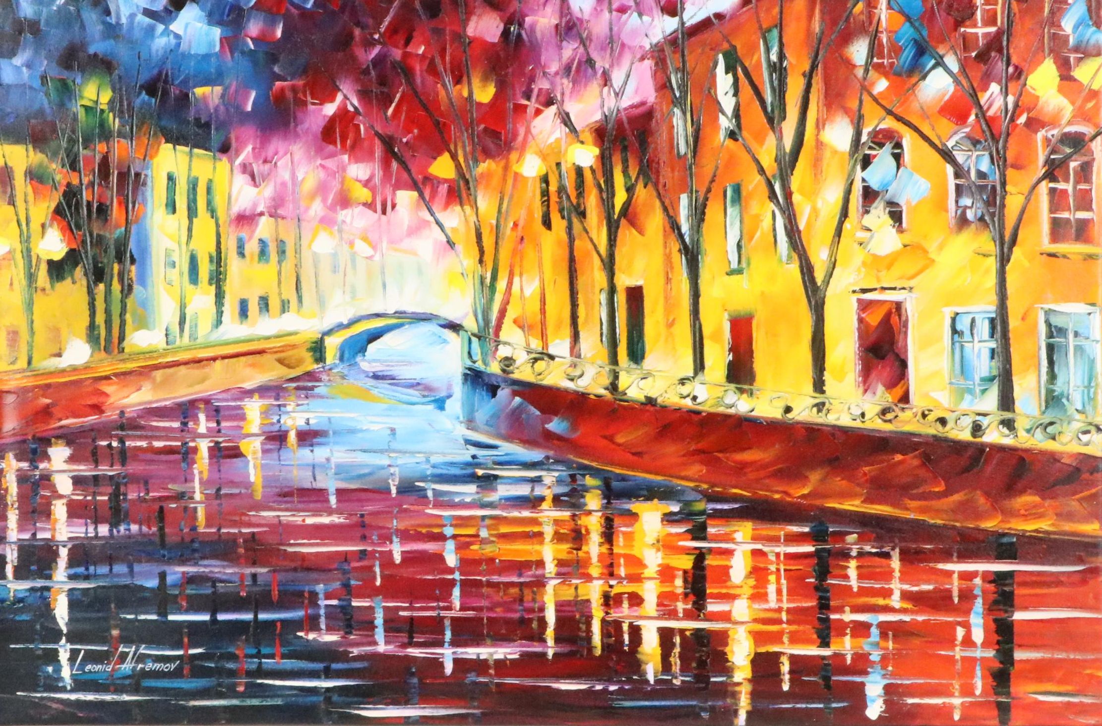 Leonid Afremov Studios Canal Scene Oil Painting