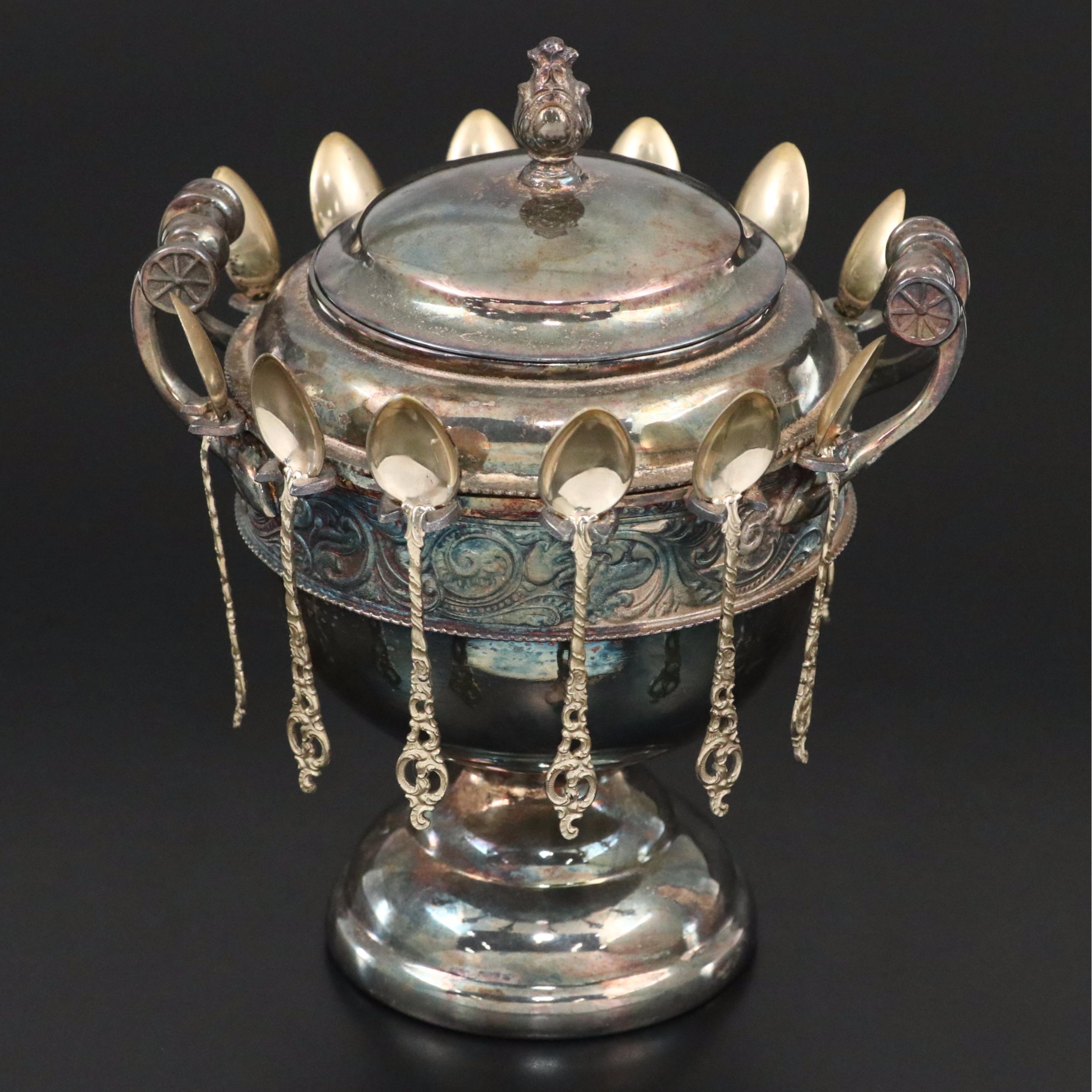 Lexington Silver Plate Spooner Sugar Container with 800 Silver Sugar Spoons