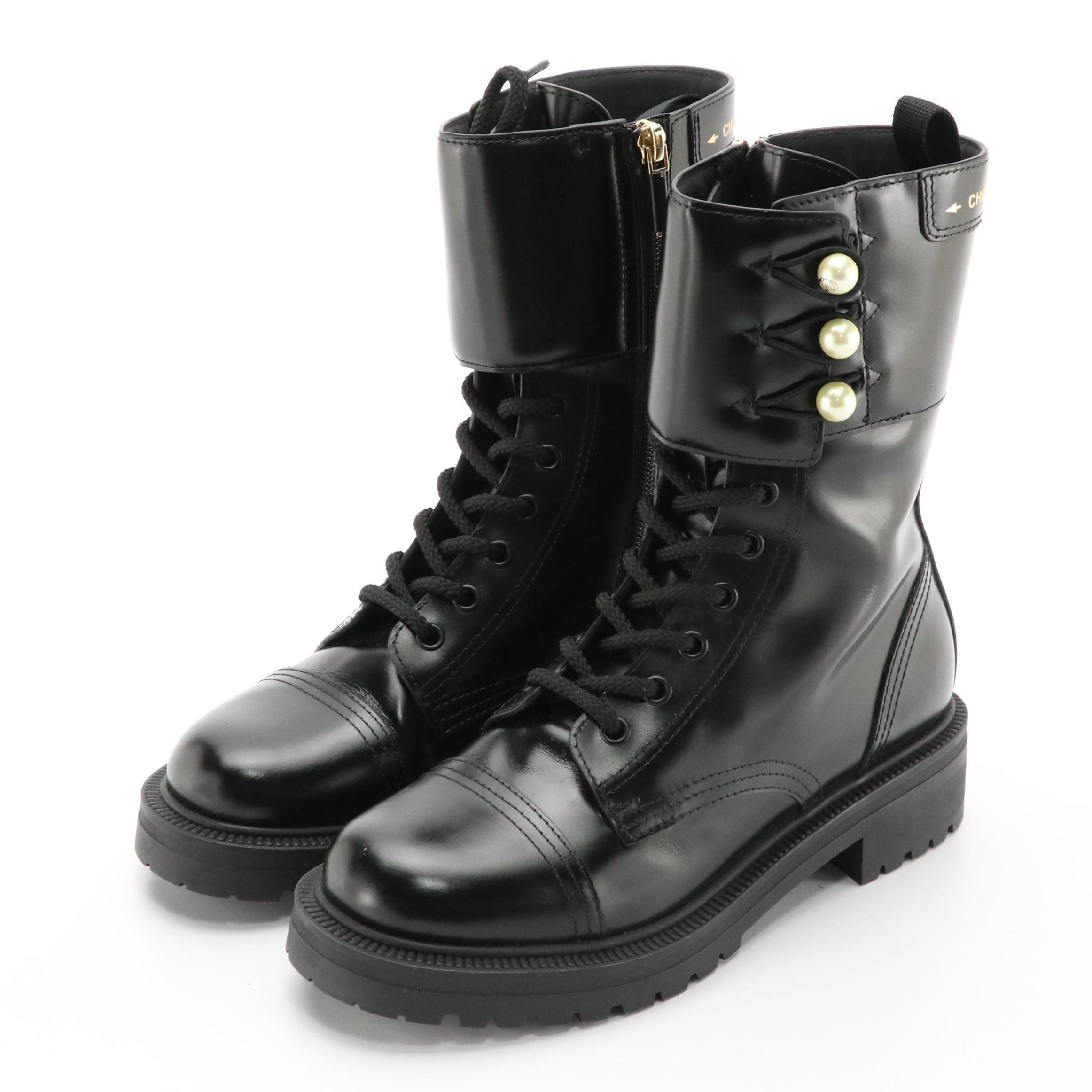 Christian Dior D-Strike Ankle Boots in Calfskin and White Resin Pearls, With Box