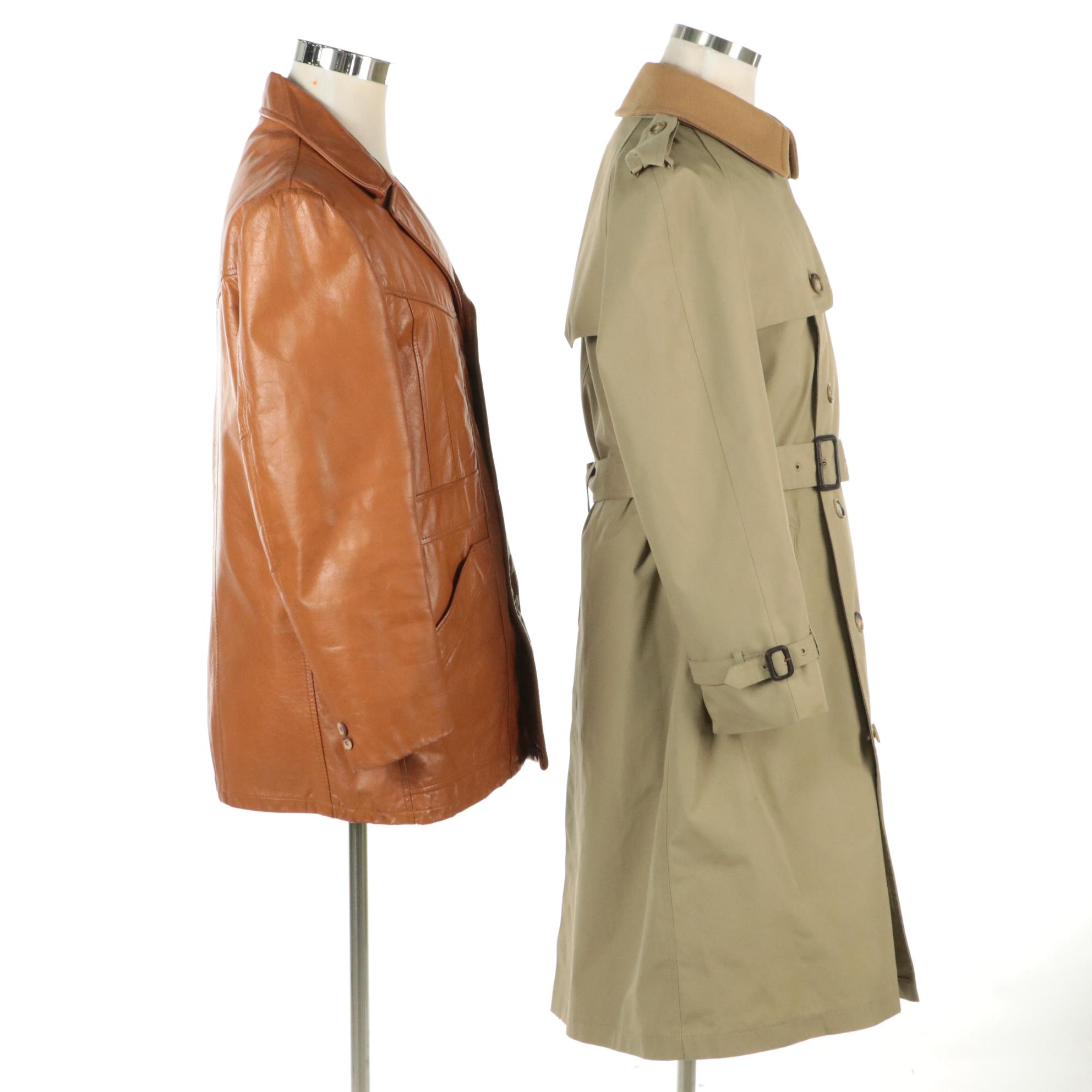 Men's Brooks Brothers Wool Lined Trench Coat & Leather Shop Collection Jacket