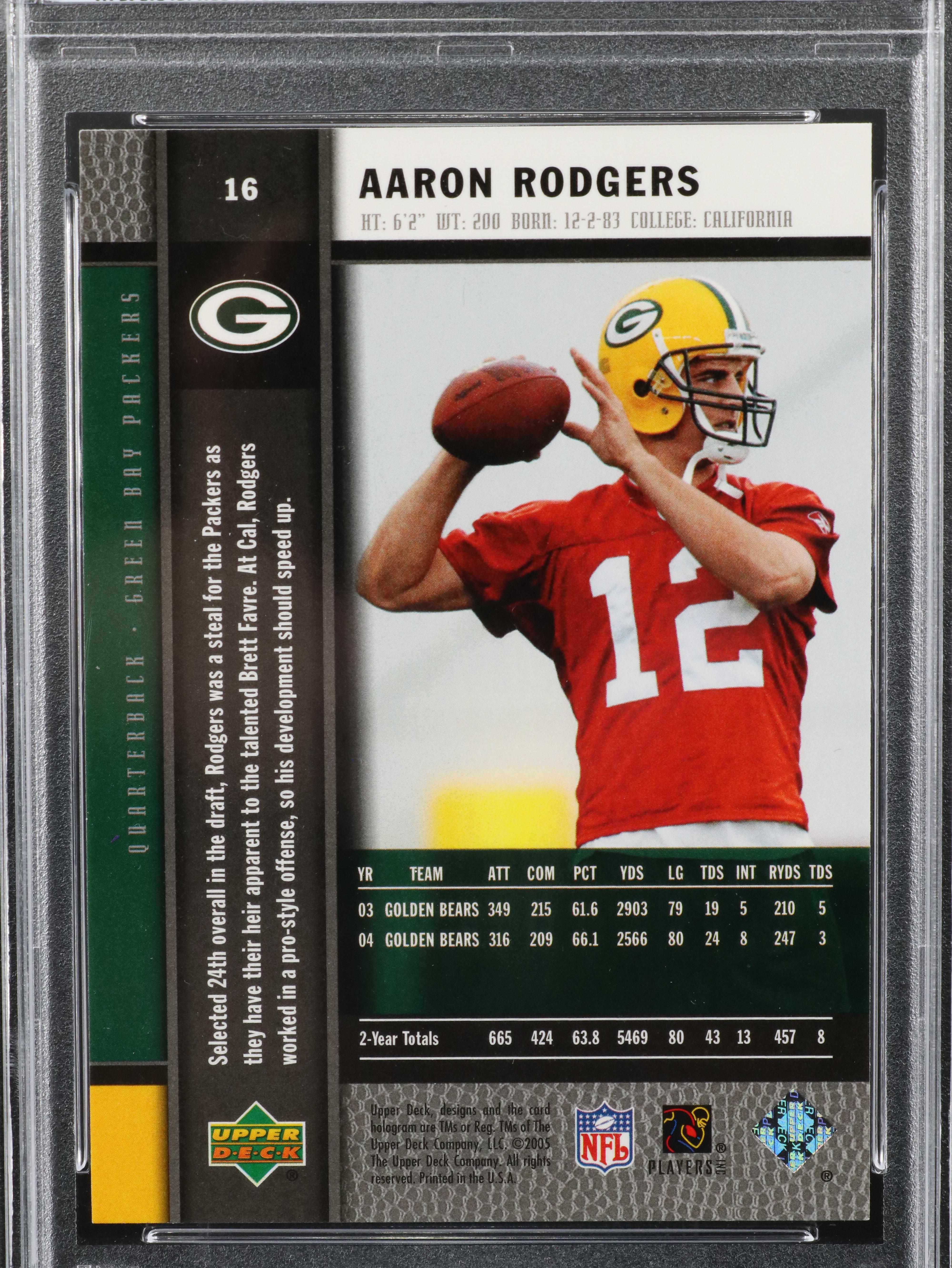 2005 Upper Deck Aaron Rodgers Rookie Premiere Card Graded PSA 9