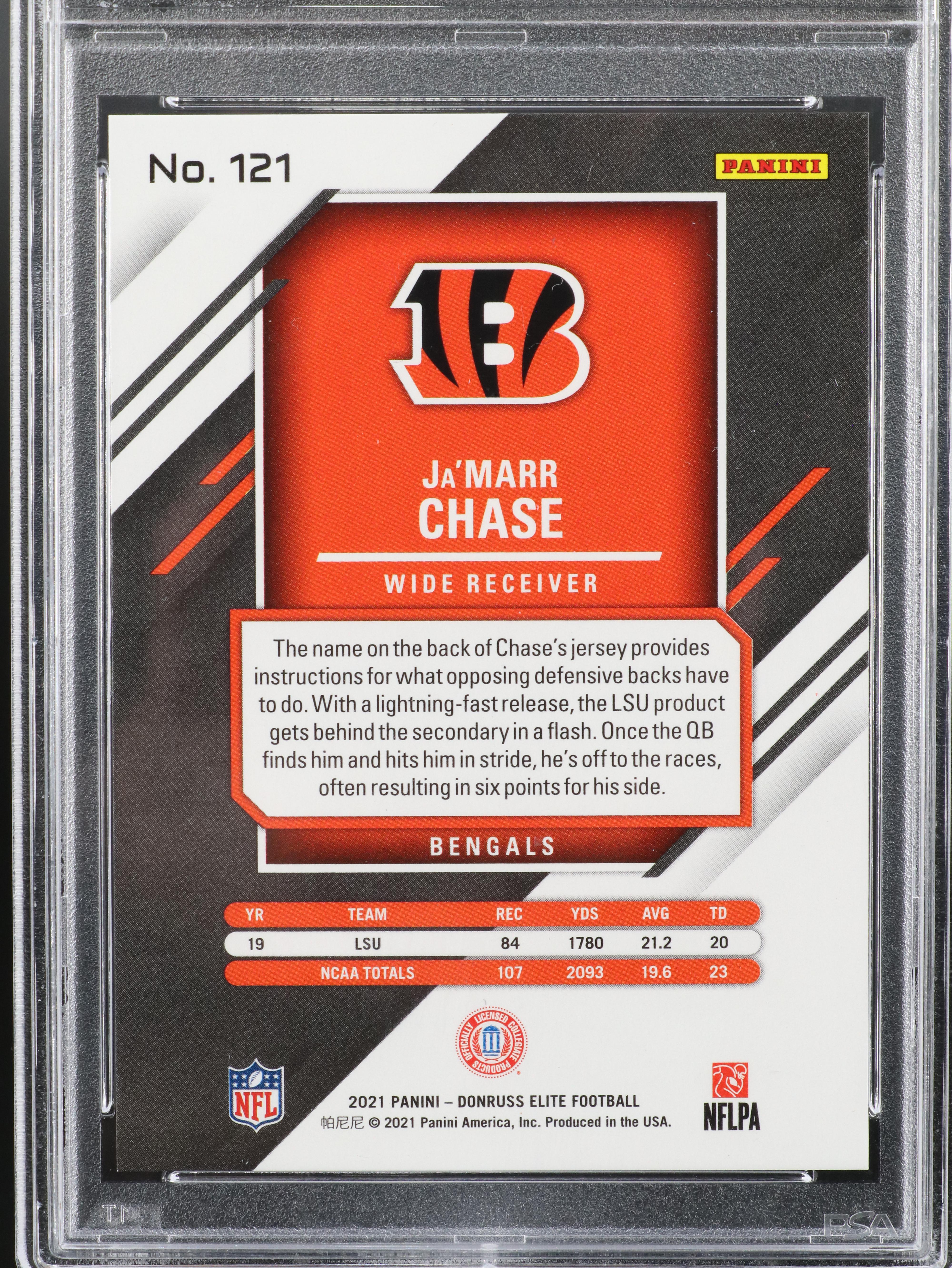 2021 Elite Ja’Marr Chase Aspirations Shimmer Rookie Card #ed 398/499 PSA 10