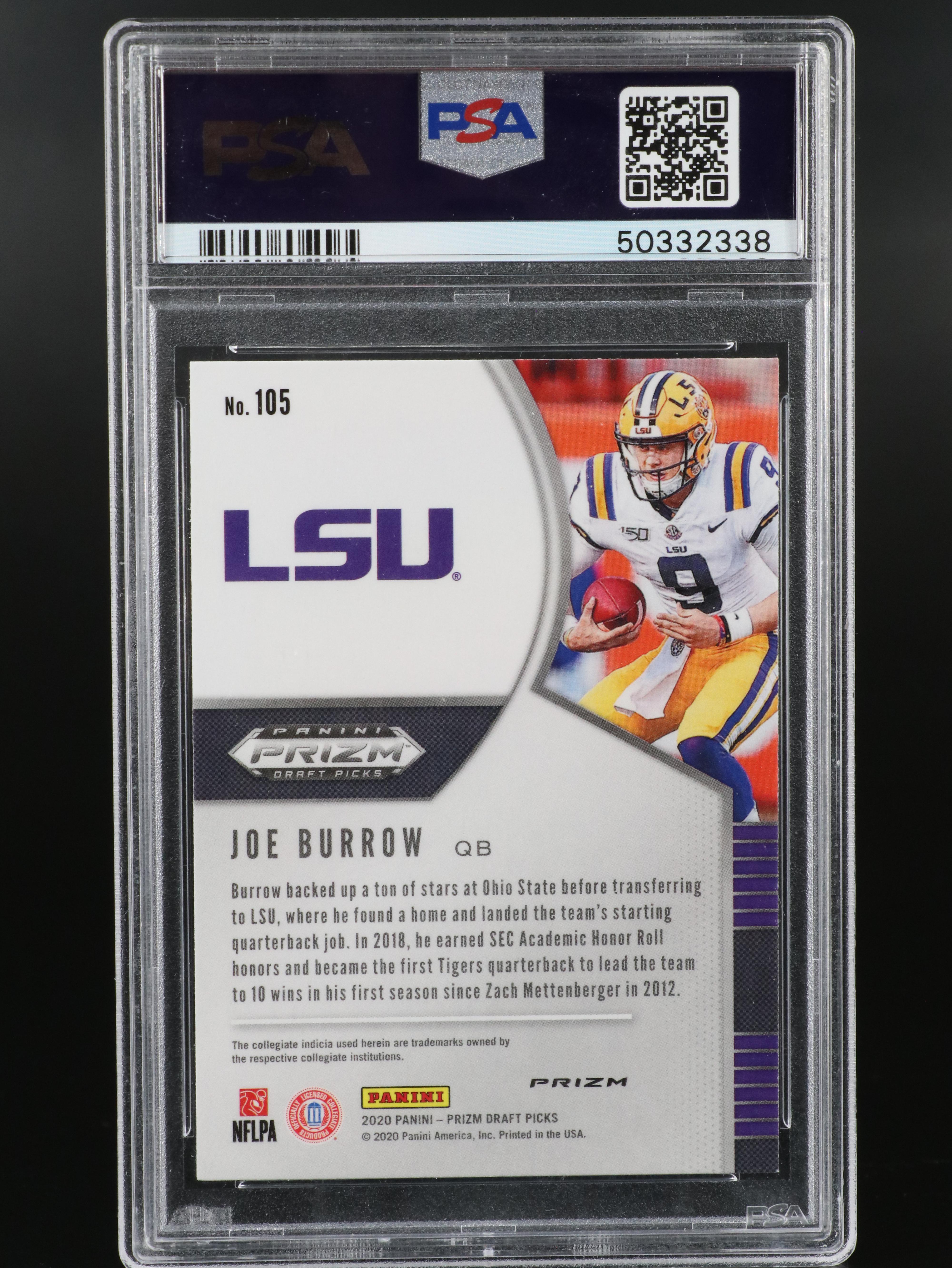 2020 Panini Prizm Draft Picks Joe Burrow Silver Rookie Card Graded PSA 10