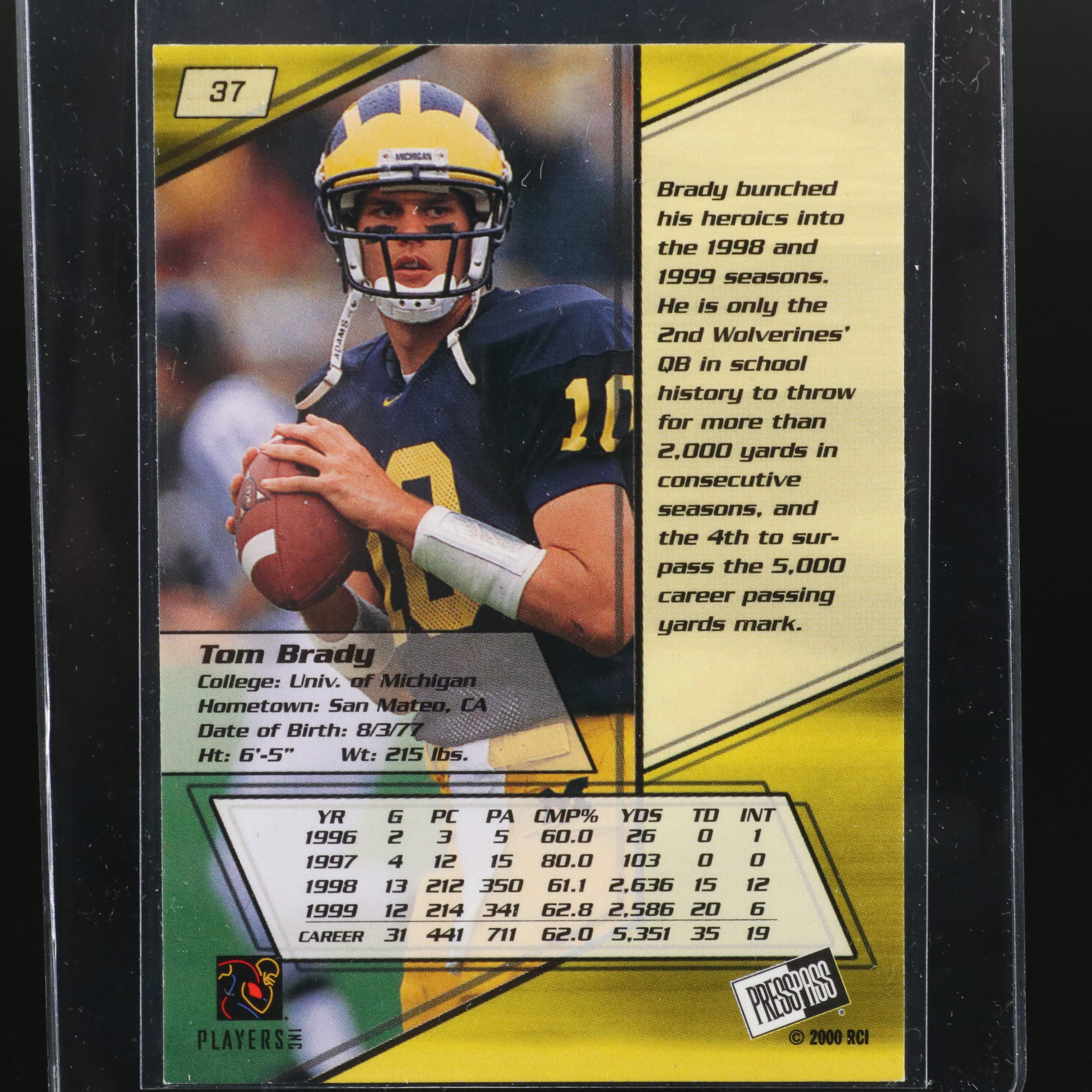 2000 Press Pass Tom Brady Rookie Football Card