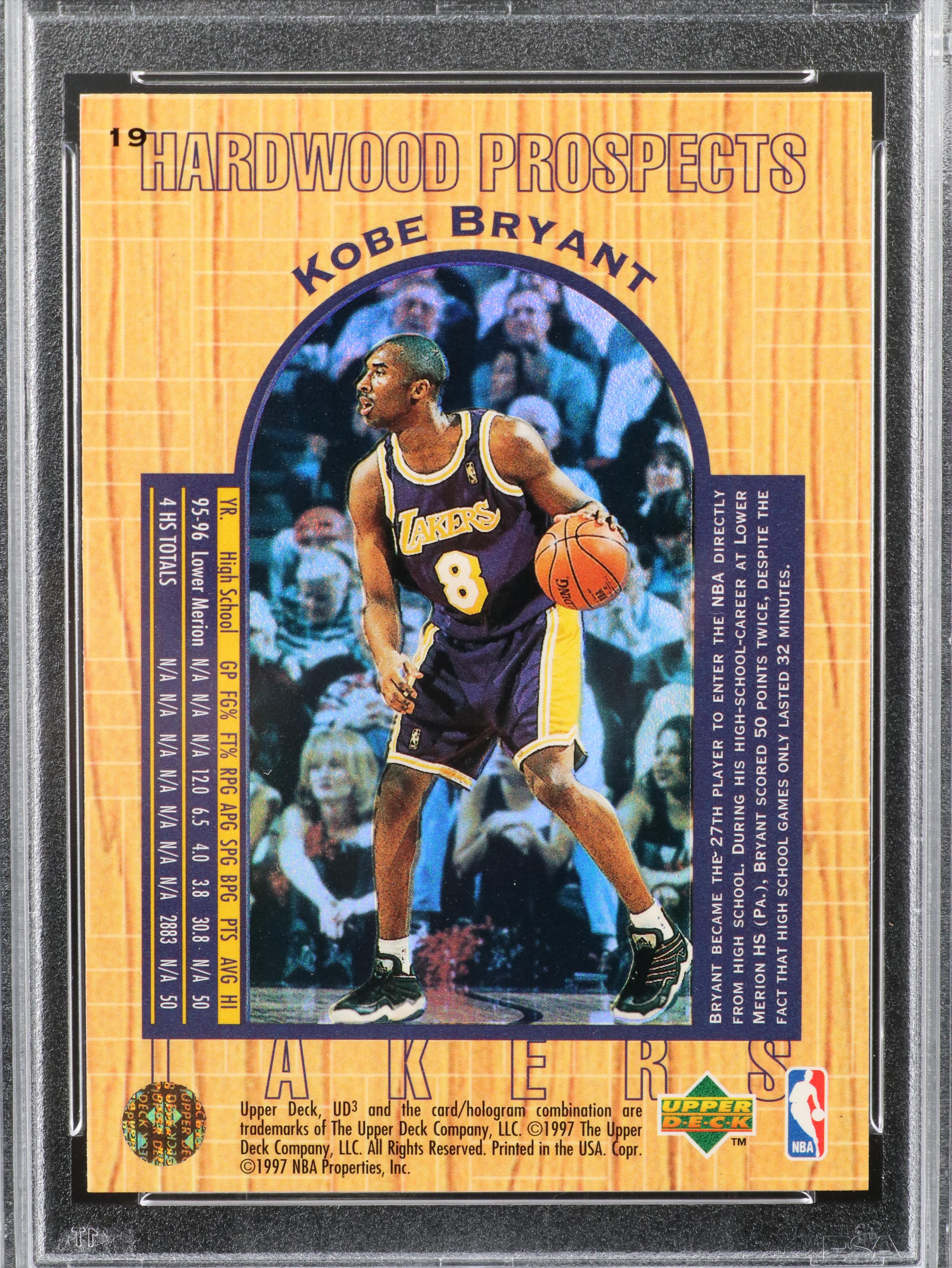 1996 UD3 Kobe Bryant Hardwood Prospects Rookie Card Graded PSA 9