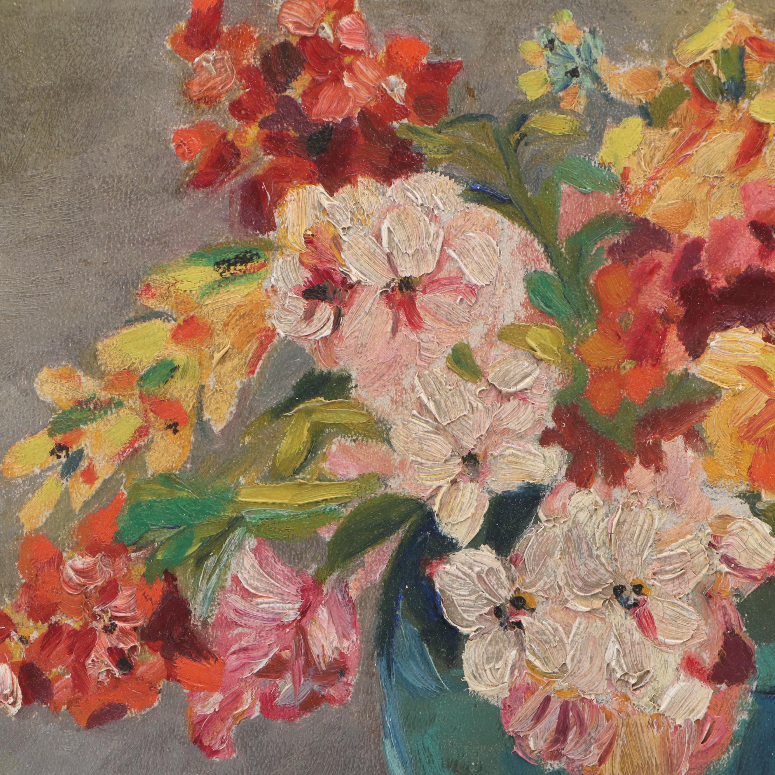 Floral Still Life Oil Painting, Mid-20th Century