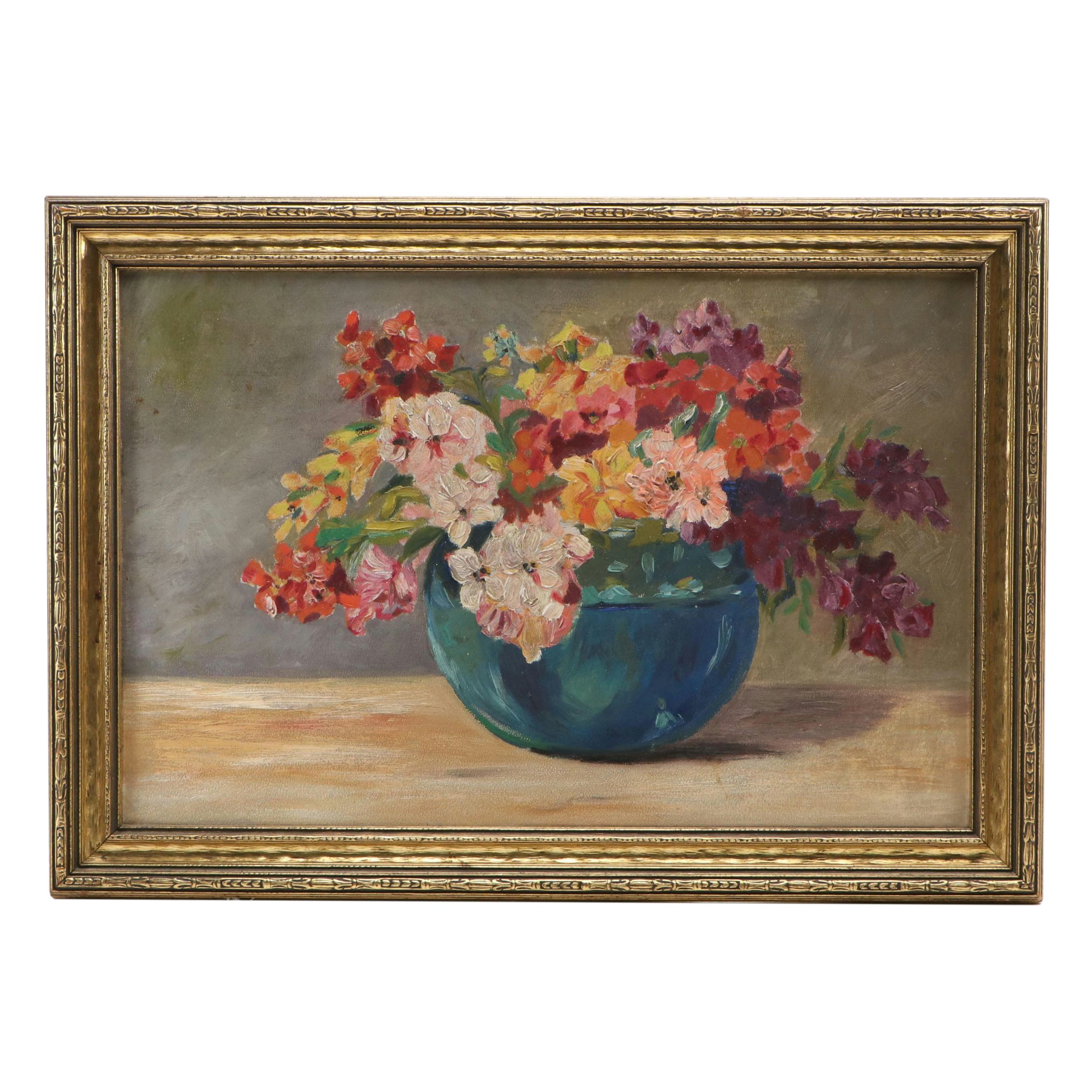 Floral Still Life Oil Painting, Mid-20th Century