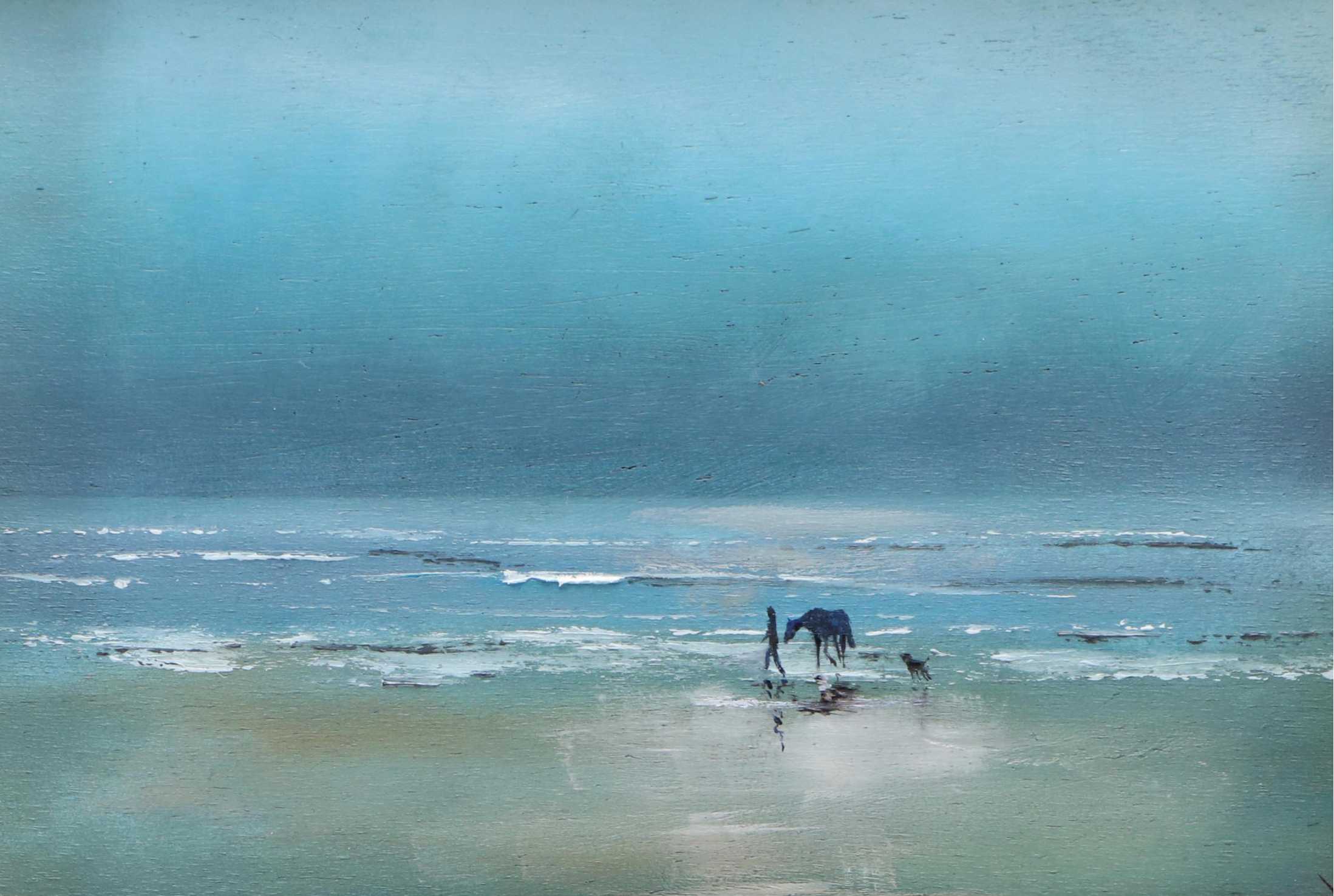 William Jamison Beach Oil Painting with Figure, Horse and Dog