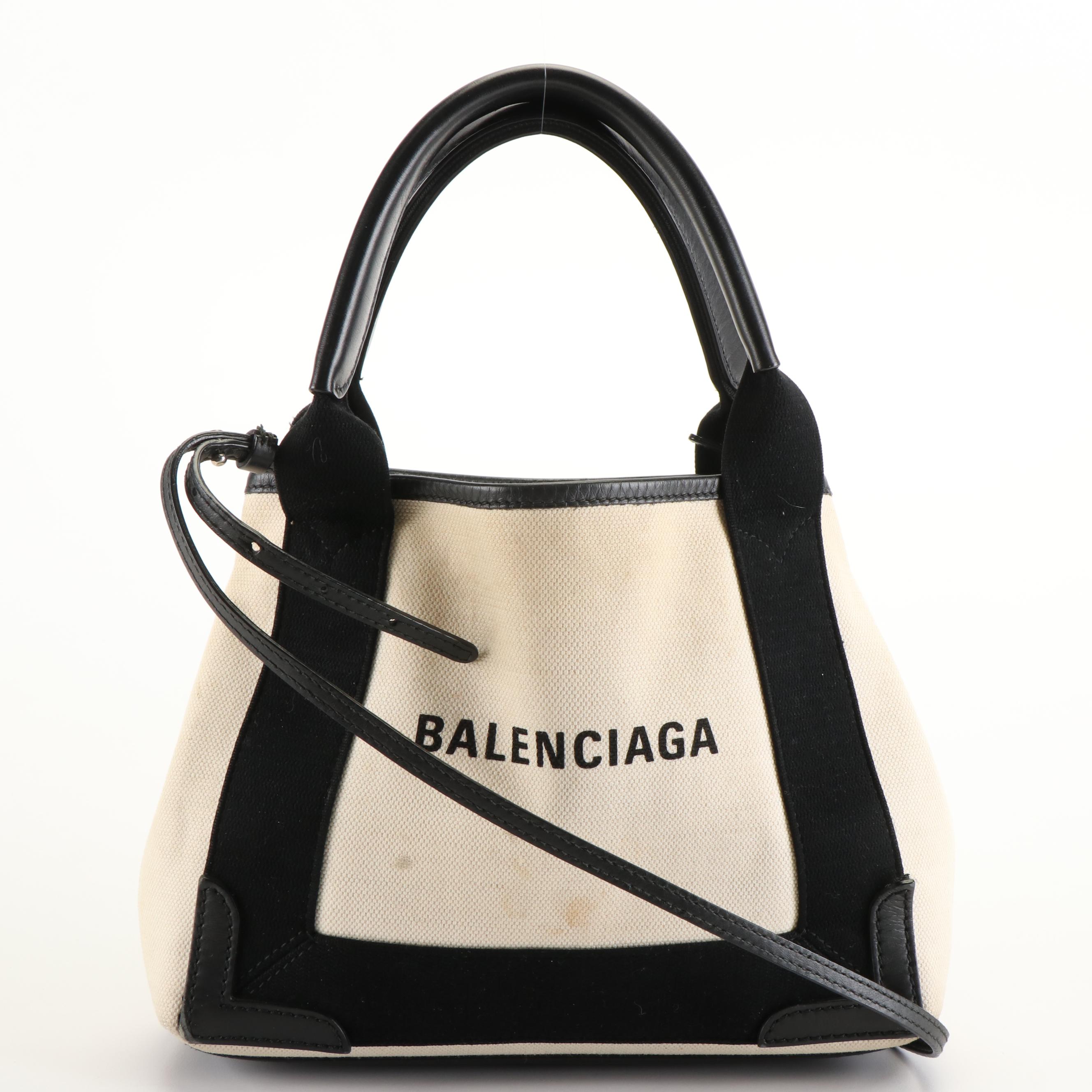 Balenciaga Tote Bag in Canvas and Black Leather