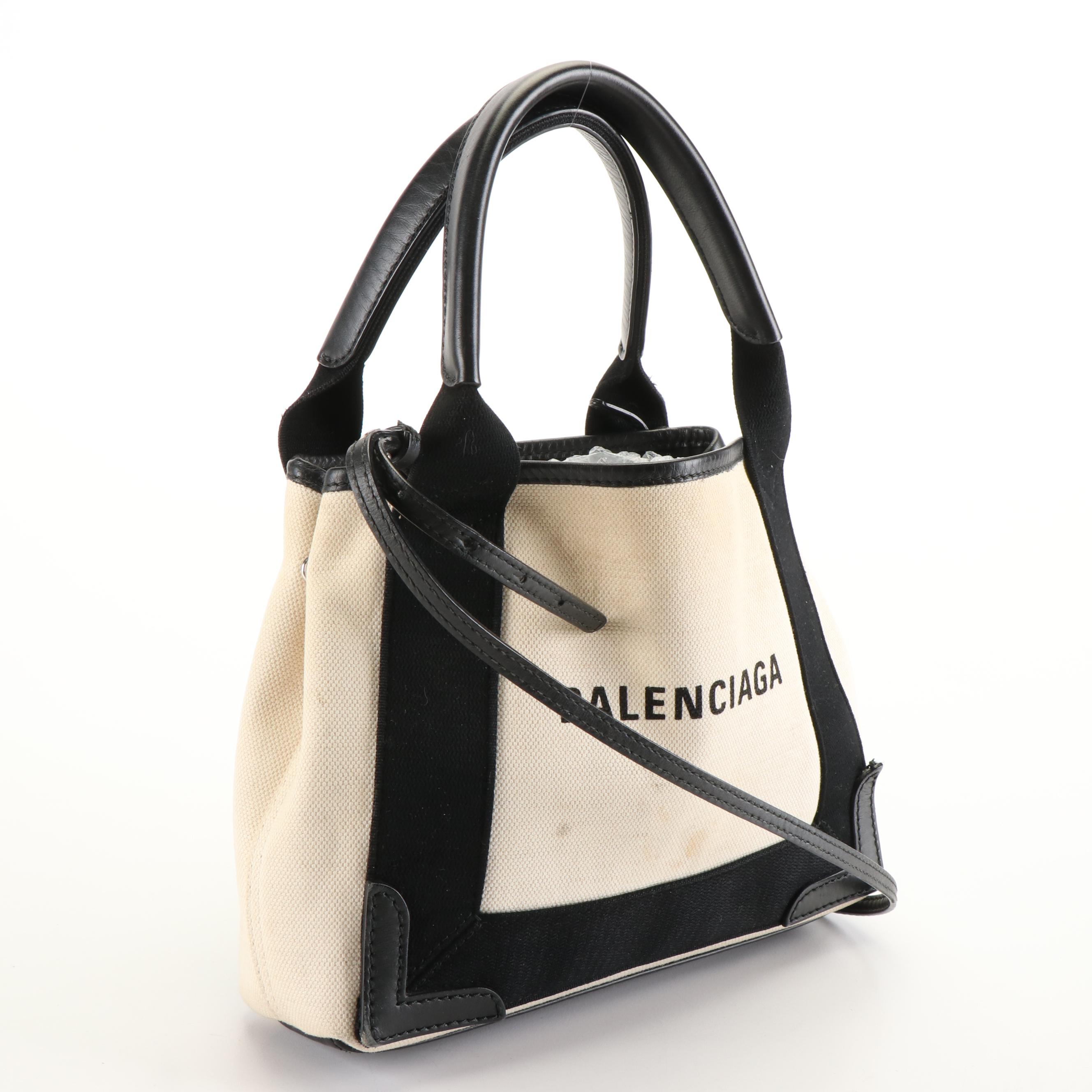 Balenciaga Tote Bag in Canvas and Black Leather