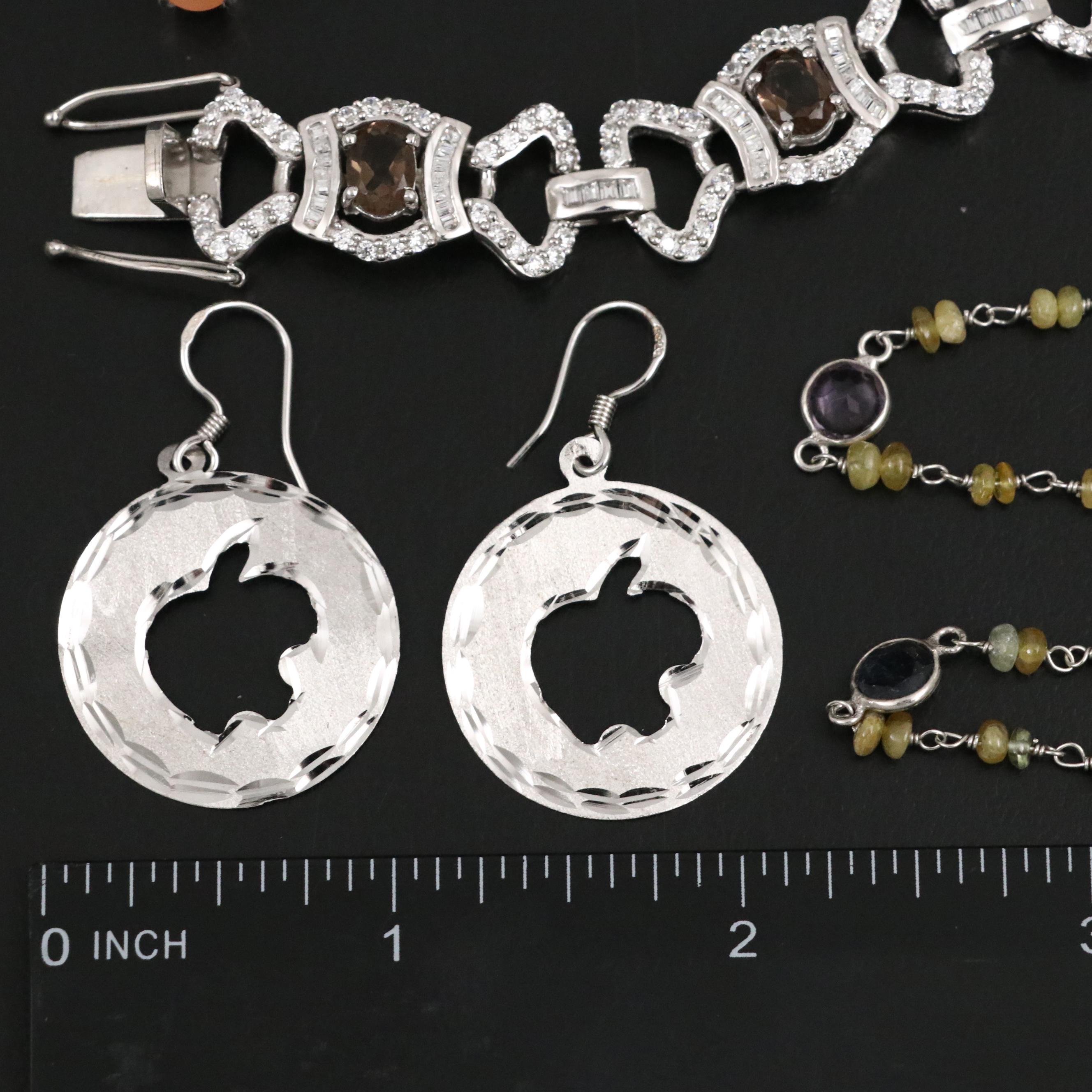 17 Assorted Sterling Silver Bracelets, Earrings, Necklaces, Pendants, and Rings