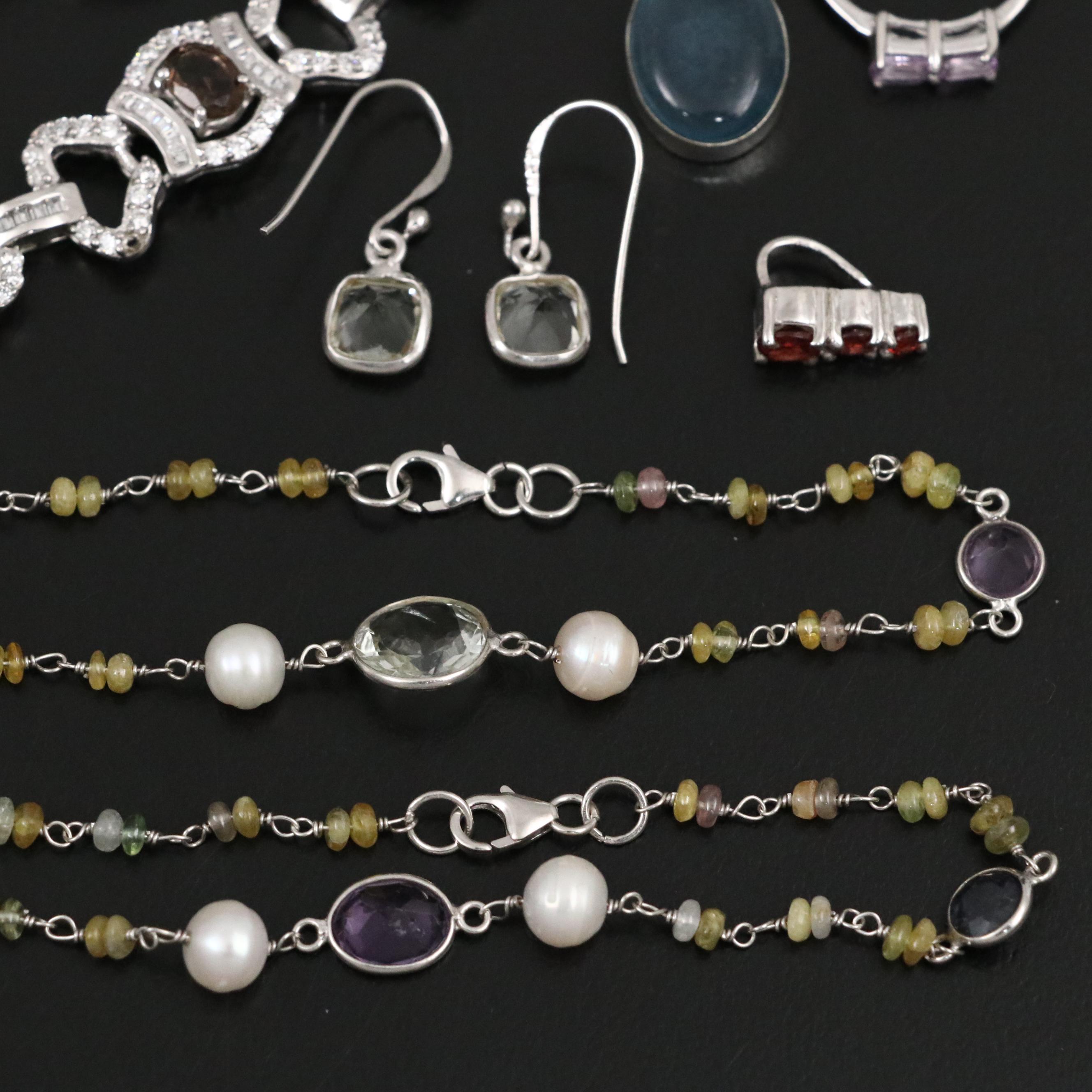 17 Assorted Sterling Silver Bracelets, Earrings, Necklaces, Pendants, and Rings