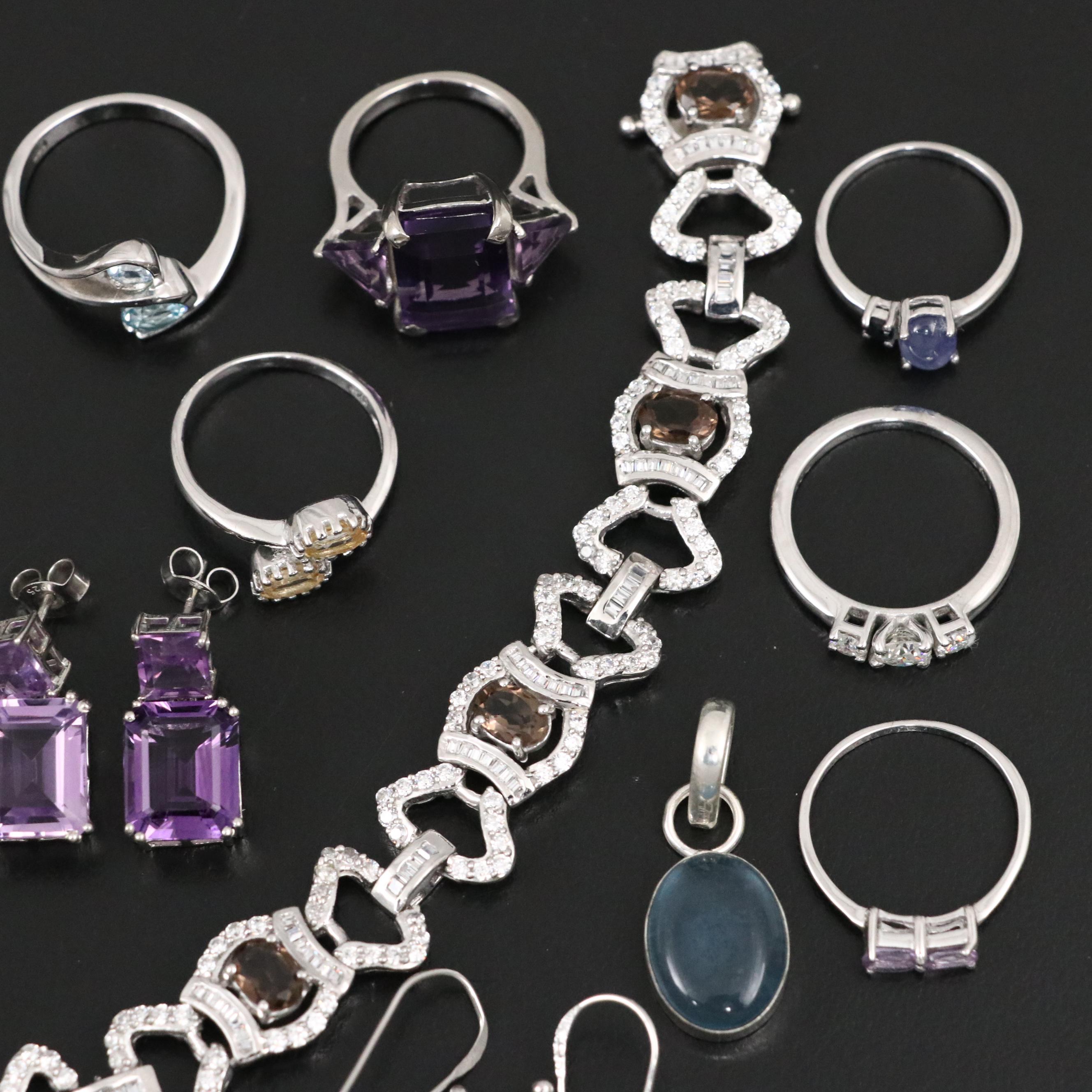 17 Assorted Sterling Silver Bracelets, Earrings, Necklaces, Pendants, and Rings