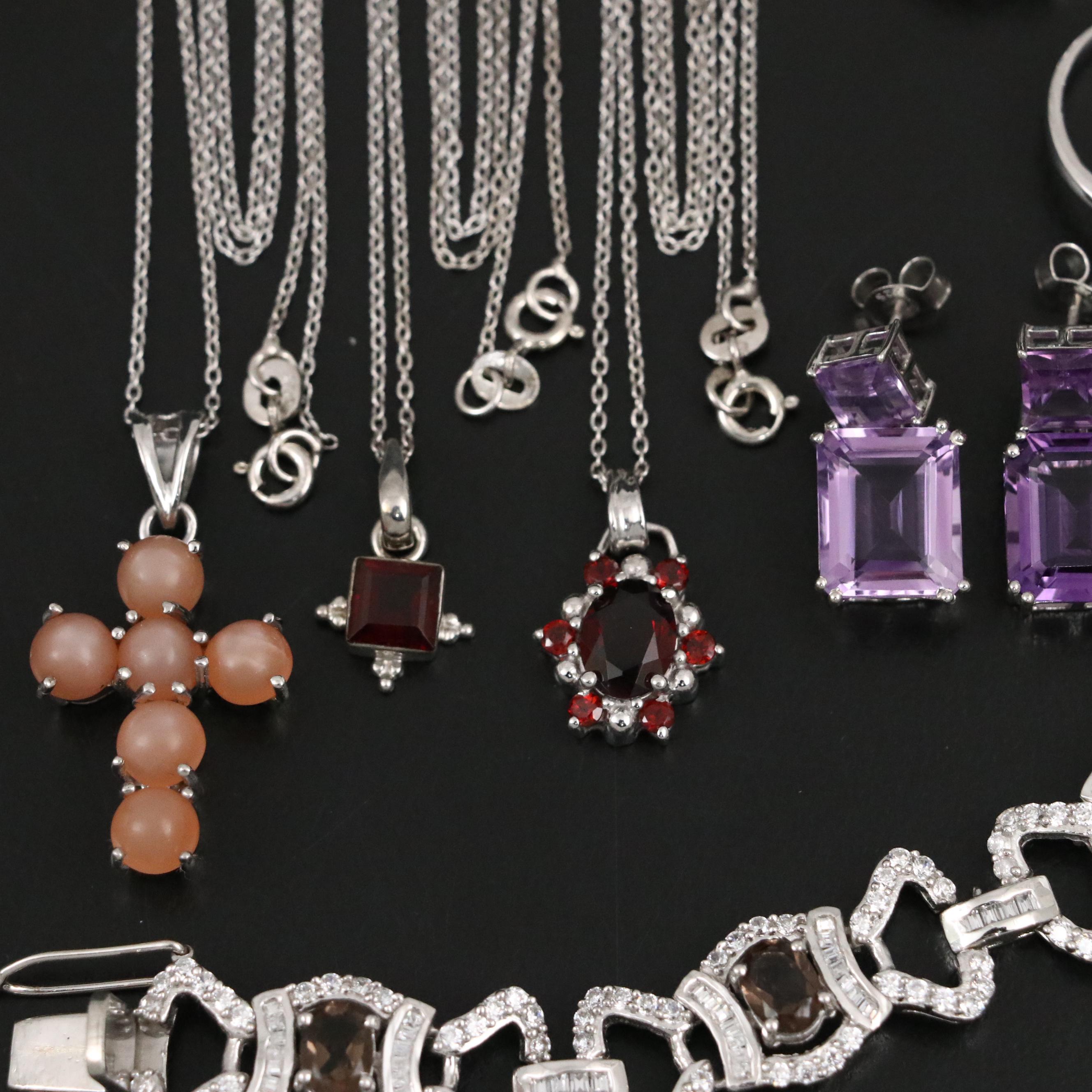 17 Assorted Sterling Silver Bracelets, Earrings, Necklaces, Pendants, and Rings