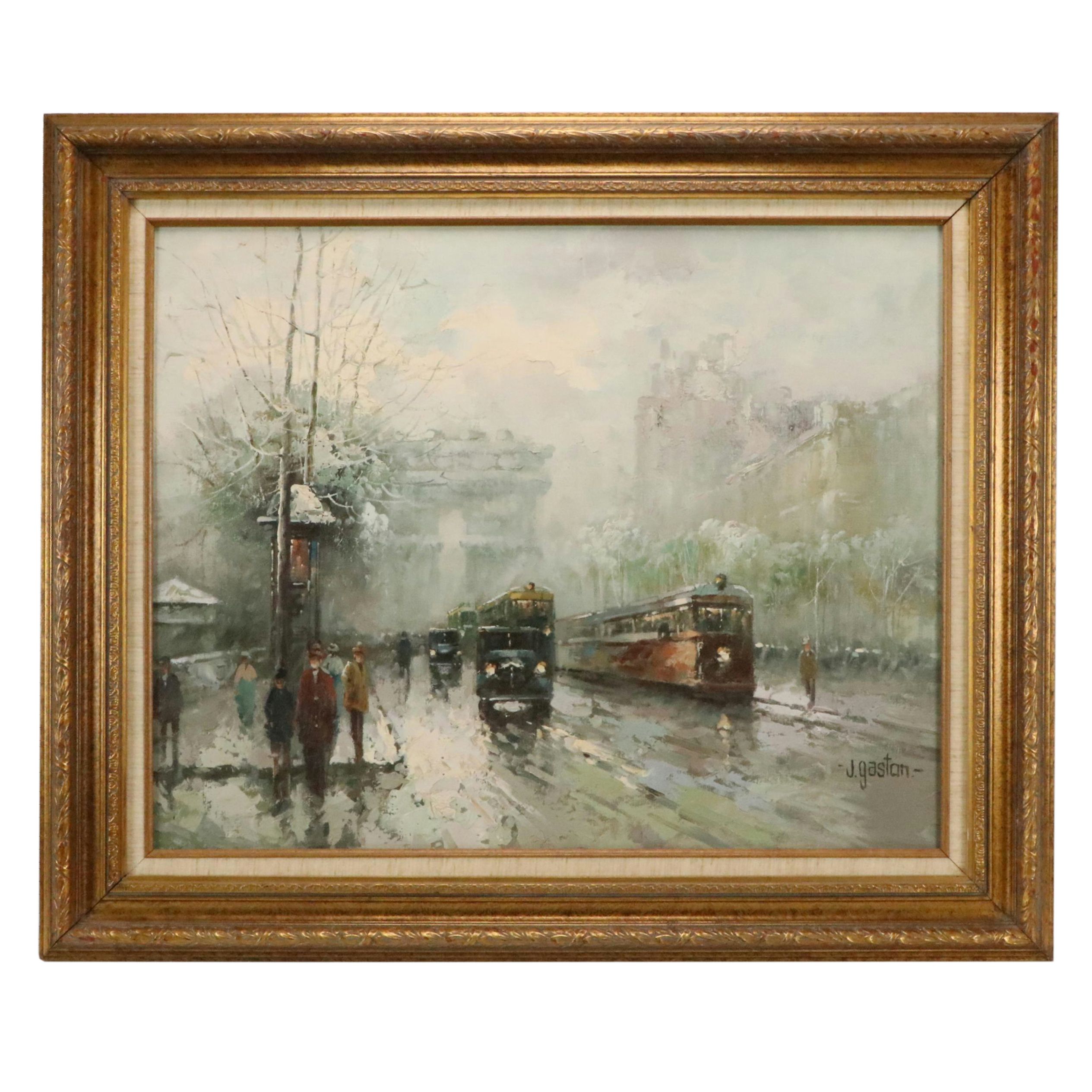 J. Gaston Parisian Scene Oil Painting With Arc de Triomphe, 20th Century