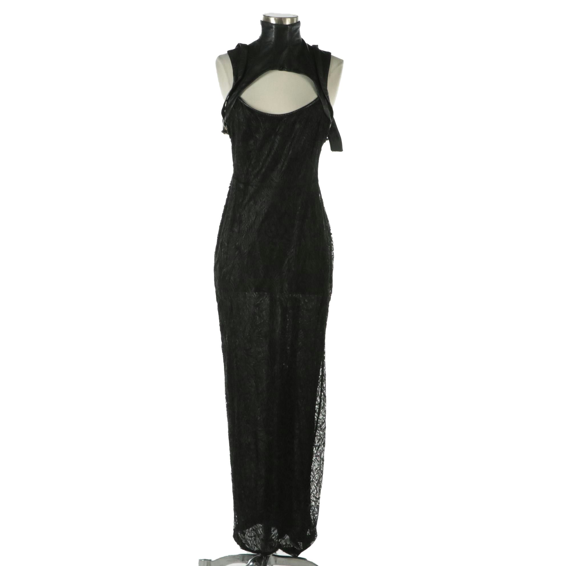 Gianni Versace Couture Leather/Silk/Lace Bondage Dress
