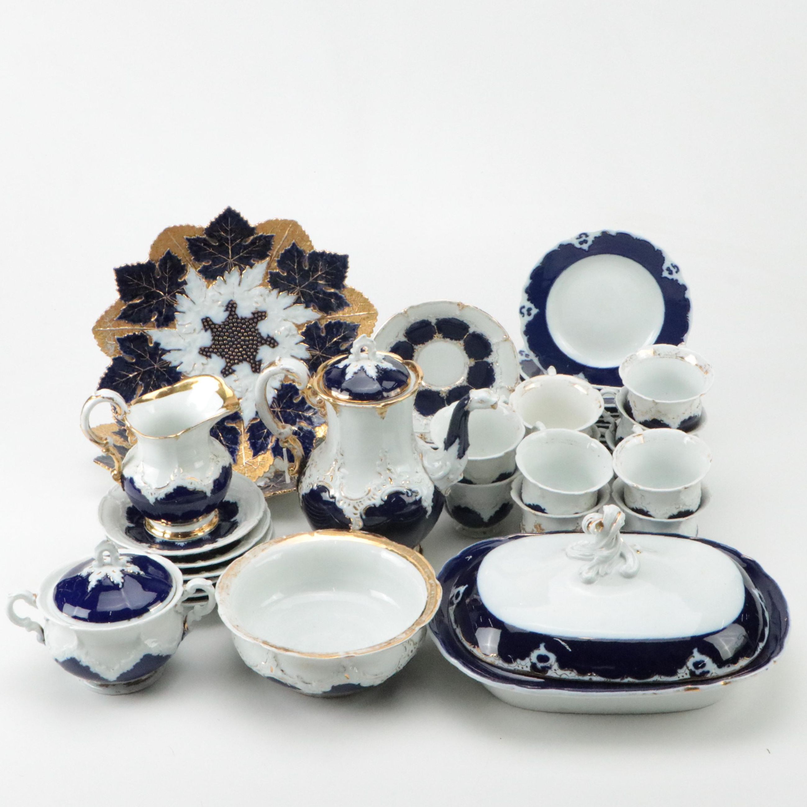 Meissen Molded Leaf Plates with Coffee Service and Other Porcelain Tableware