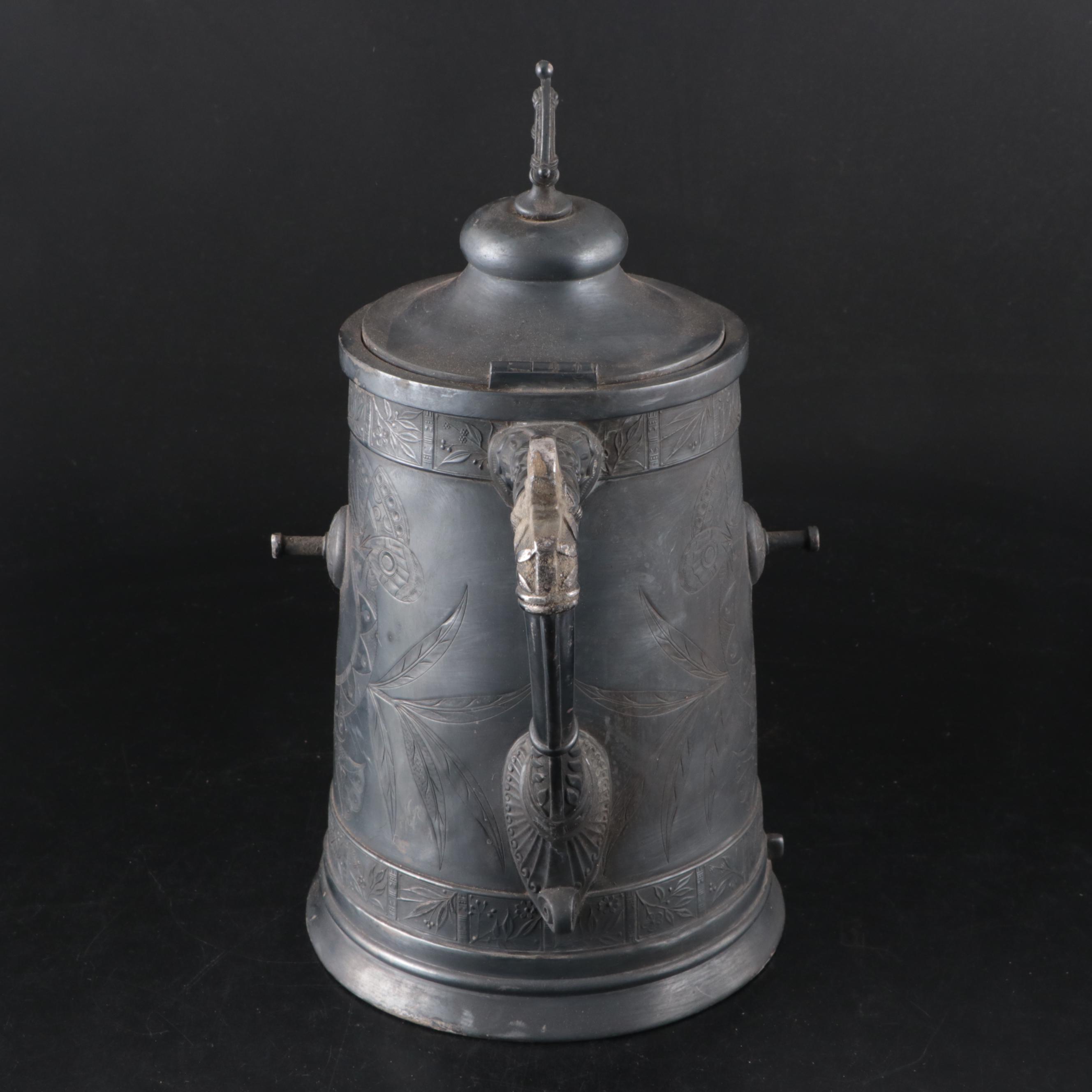 Etched Silver Plate Water Pitcher with Anthony Shaw Stone China Chamber Pot