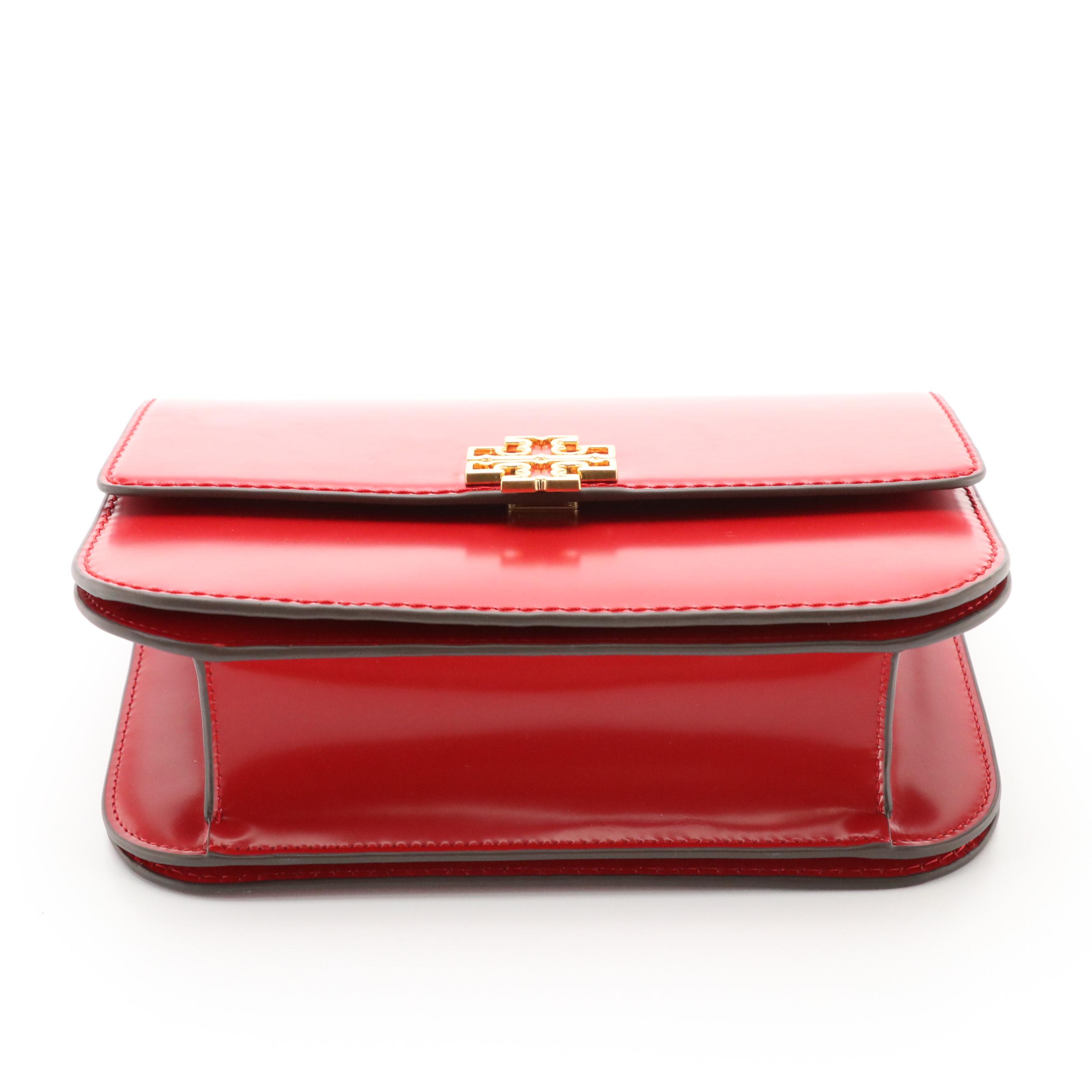 Tory Burch Britten Front Flap Shoulder Bag in Smooth Red Leather, With Tag