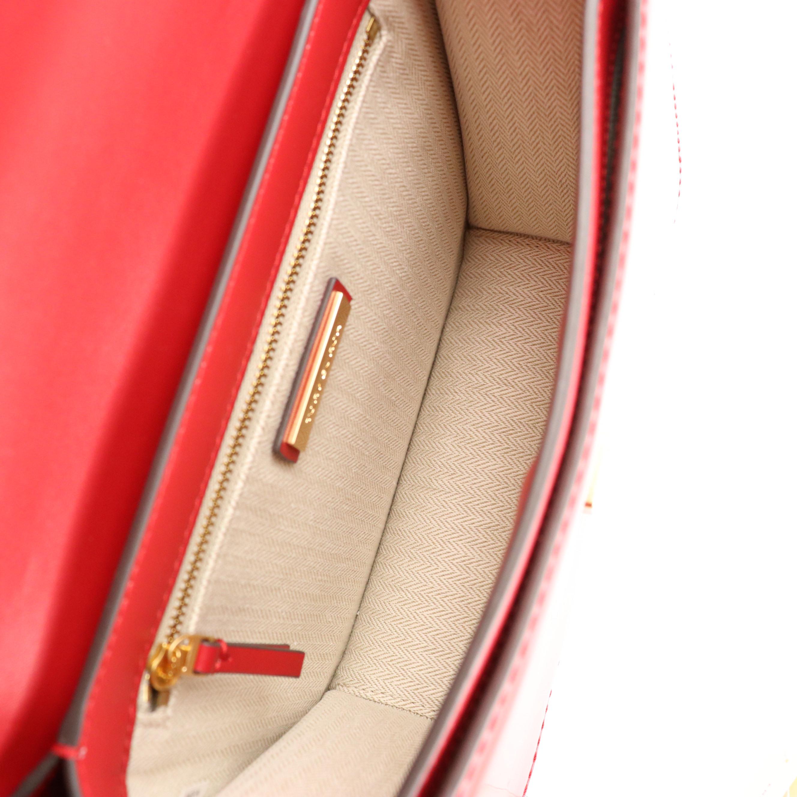 Tory Burch Britten Front Flap Shoulder Bag in Smooth Red Leather, With Tag