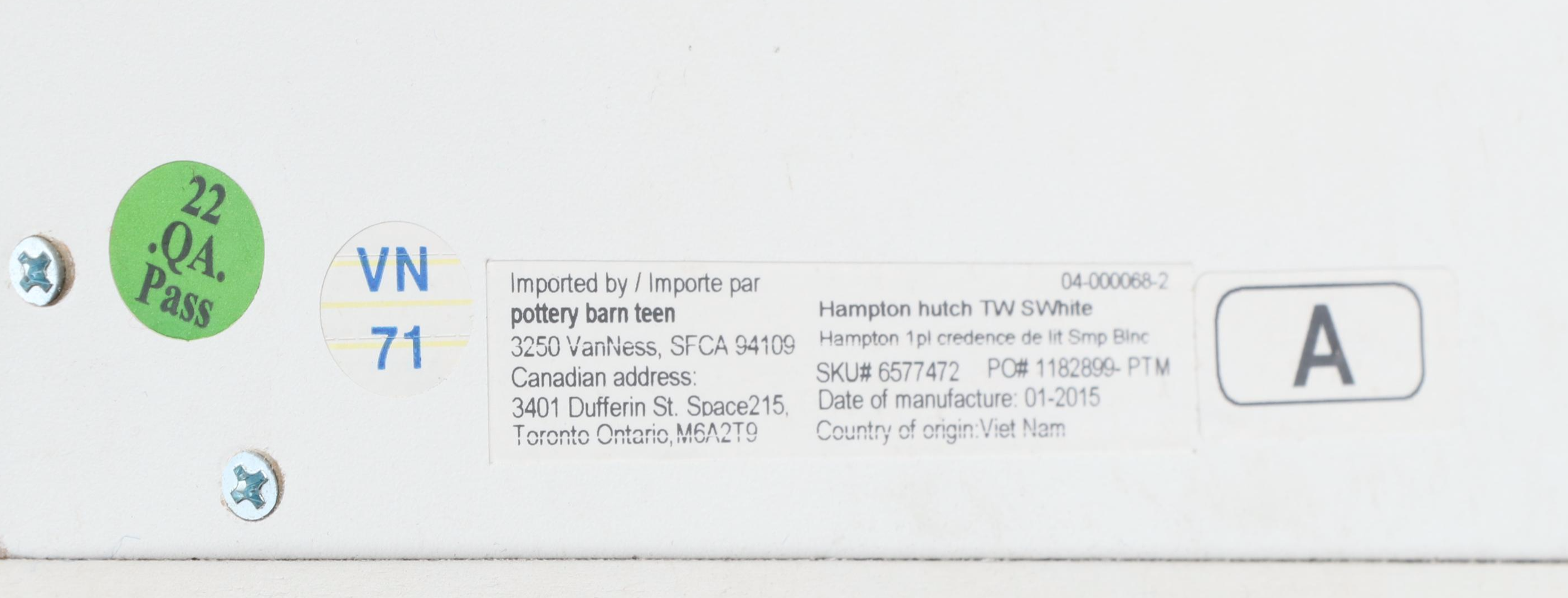 Pottery Barn Teen "Hampton" Hutch in White