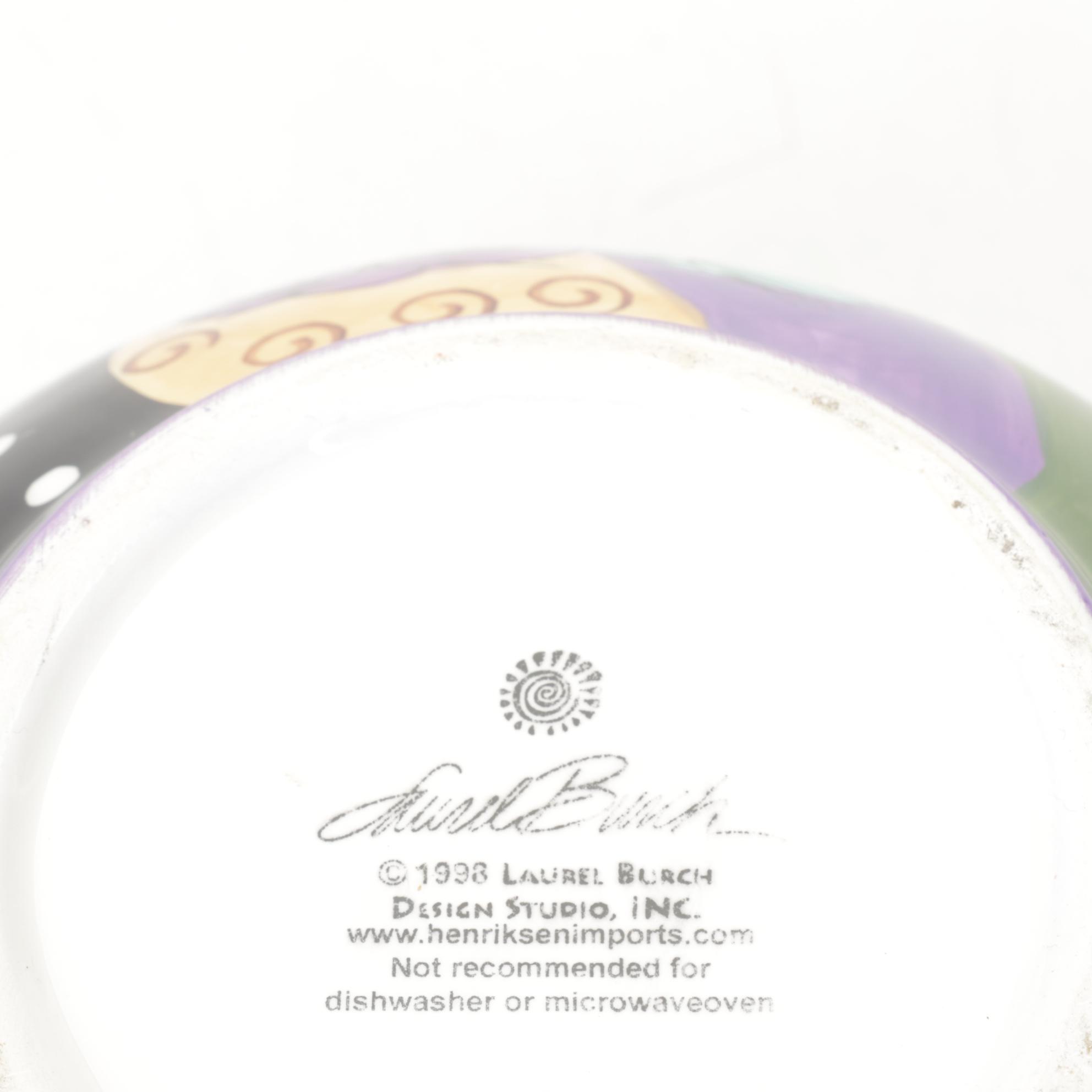 Laurel Burch Cat Ceramic Teapot with Welded Metal Cat Figurine