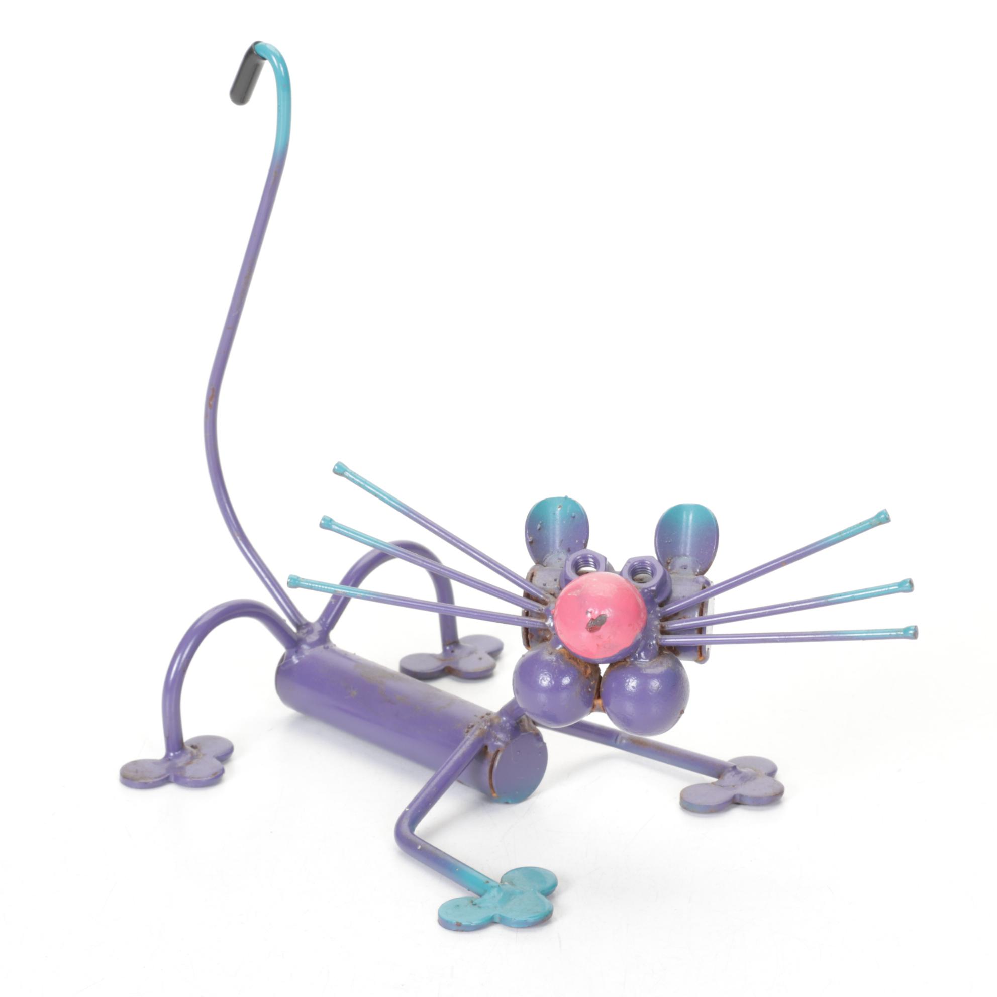 Laurel Burch Cat Ceramic Teapot with Welded Metal Cat Figurine