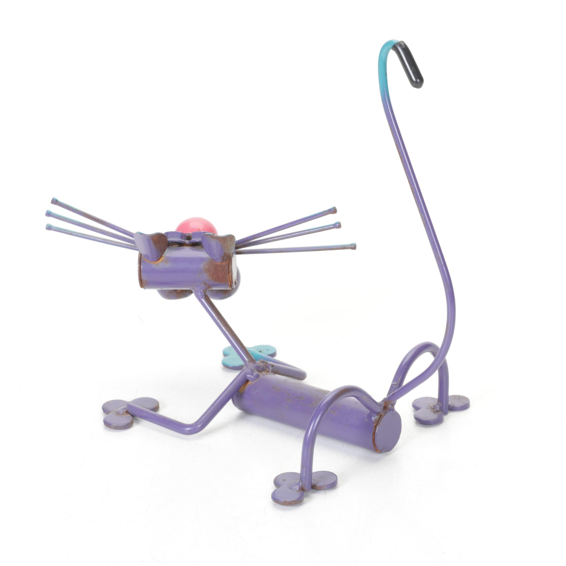 Laurel Burch Cat Ceramic Teapot with Welded Metal Cat Figurine