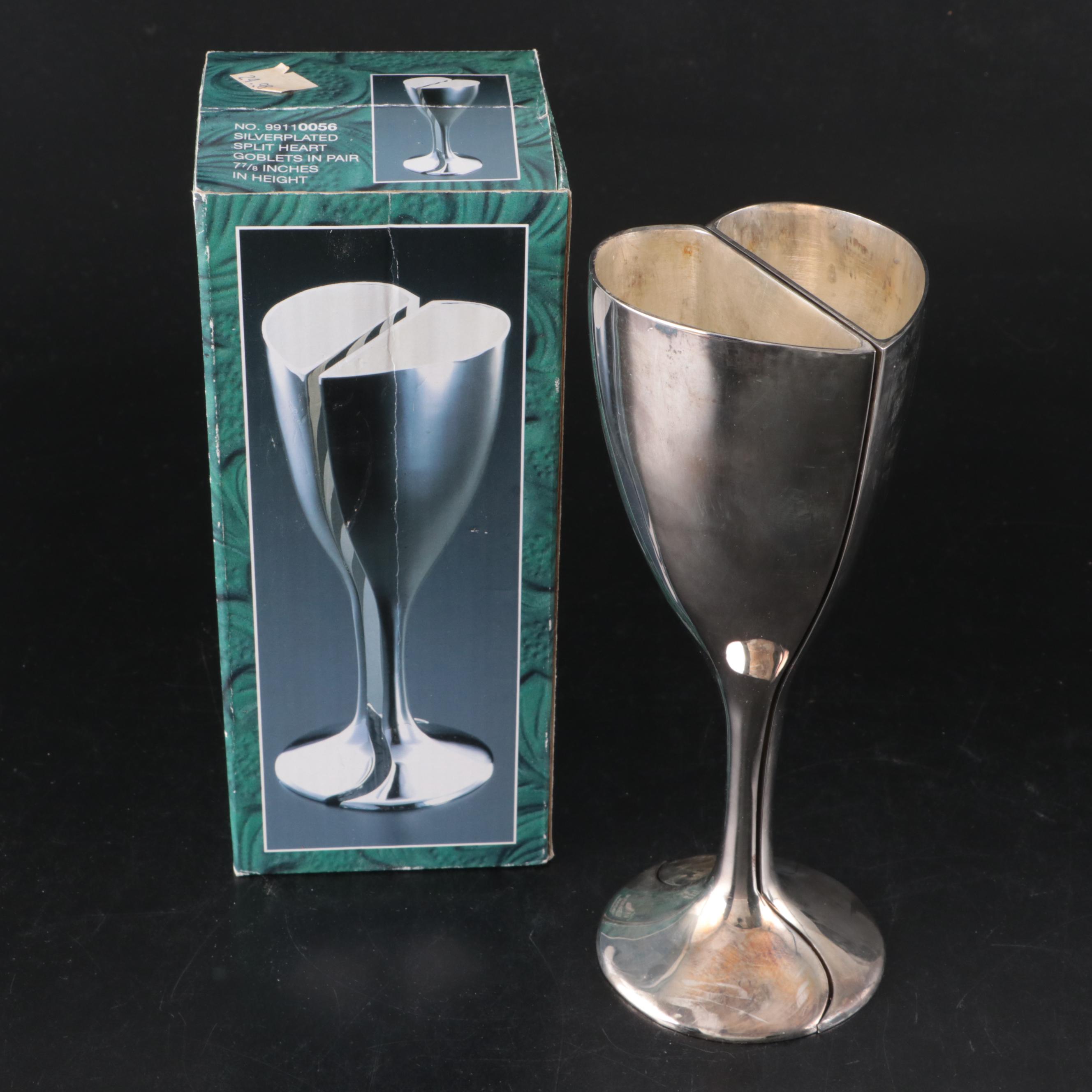 Pottery Barn Double Wine Cooler and Tray with Other Split Heart-Shaped Goblets