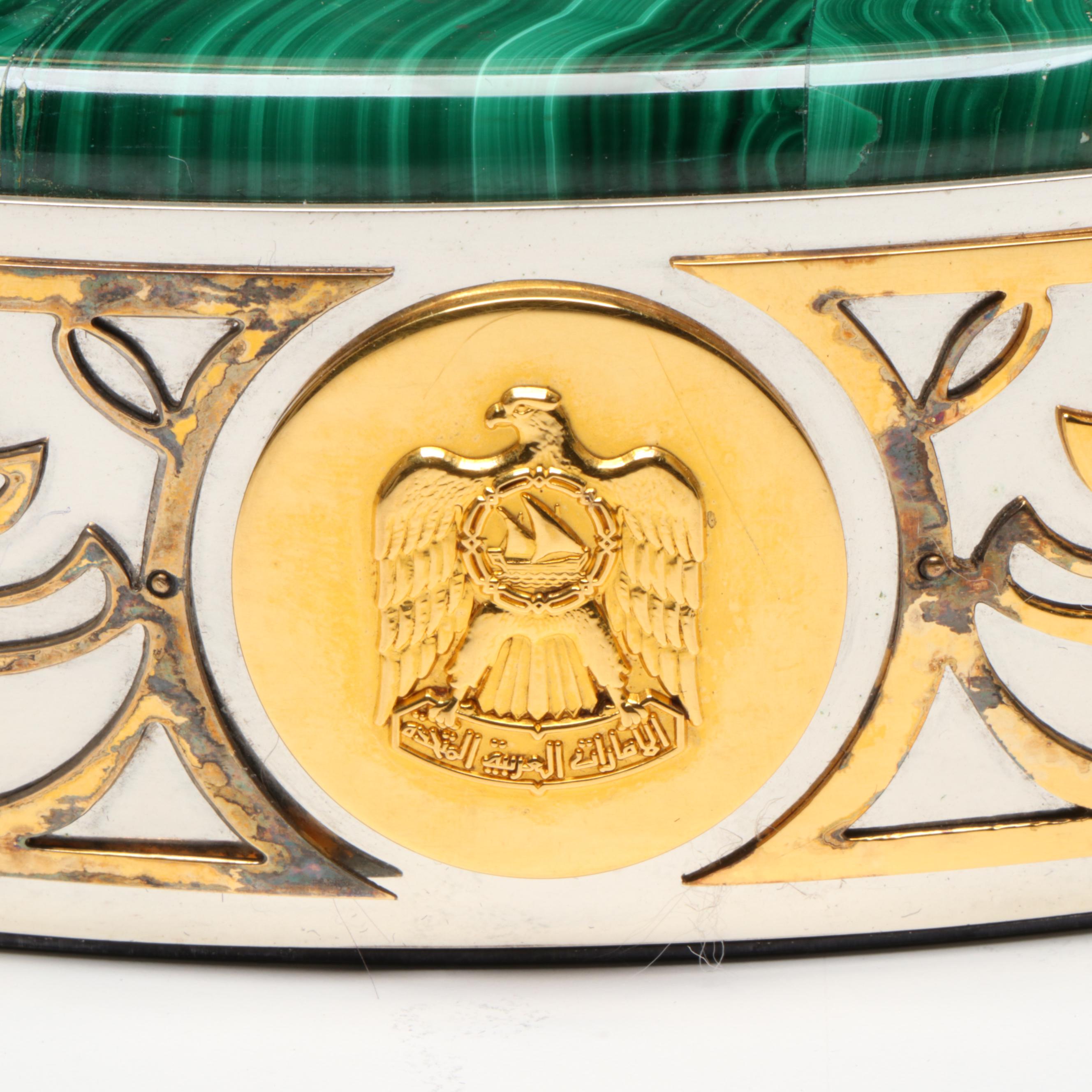 Grant MacDonald Silversmiths Sterling Silver, Malachite and Metal Clock, 2003