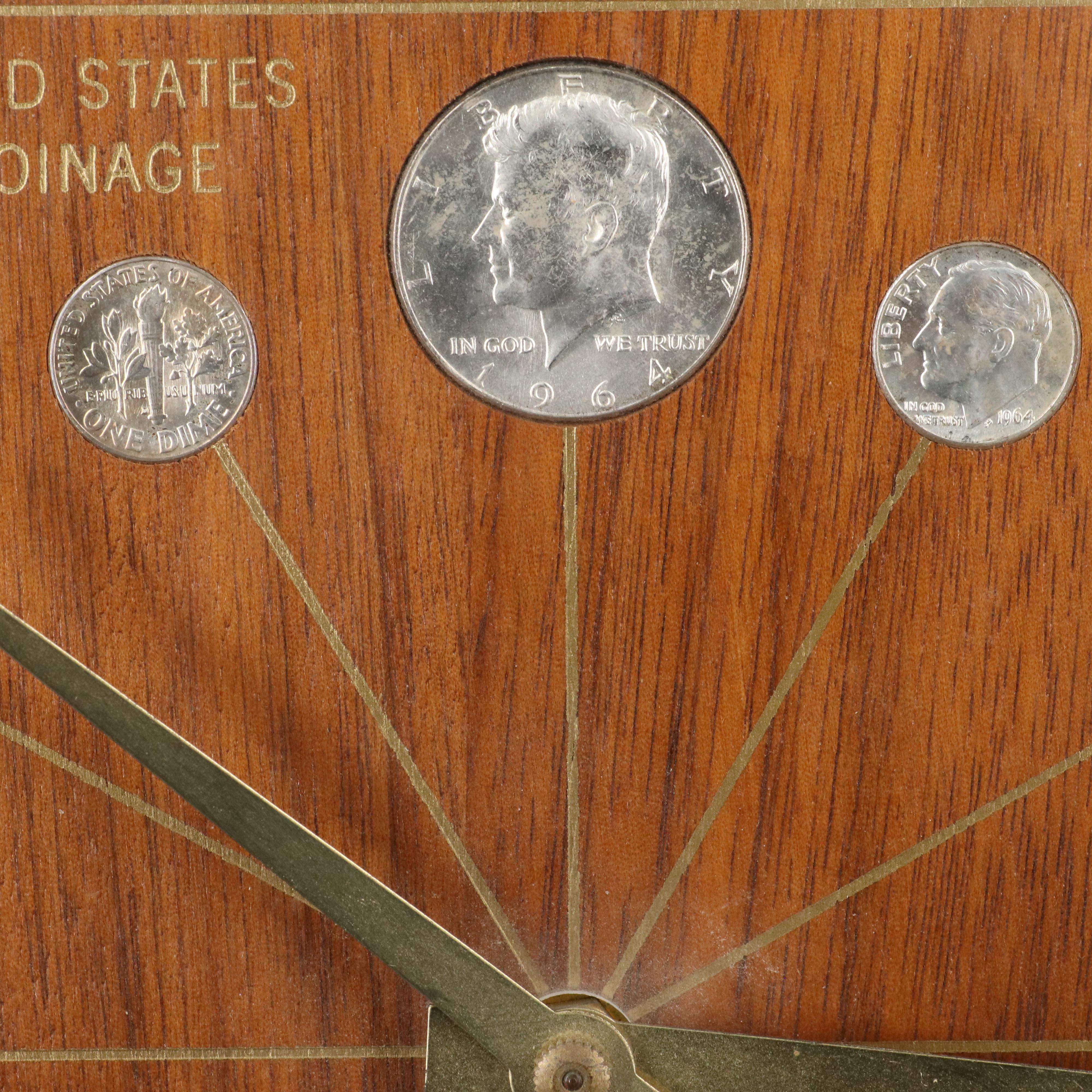 Vintage Silver Coin Clock and Three 1-Oz. Fine Silver Rounds