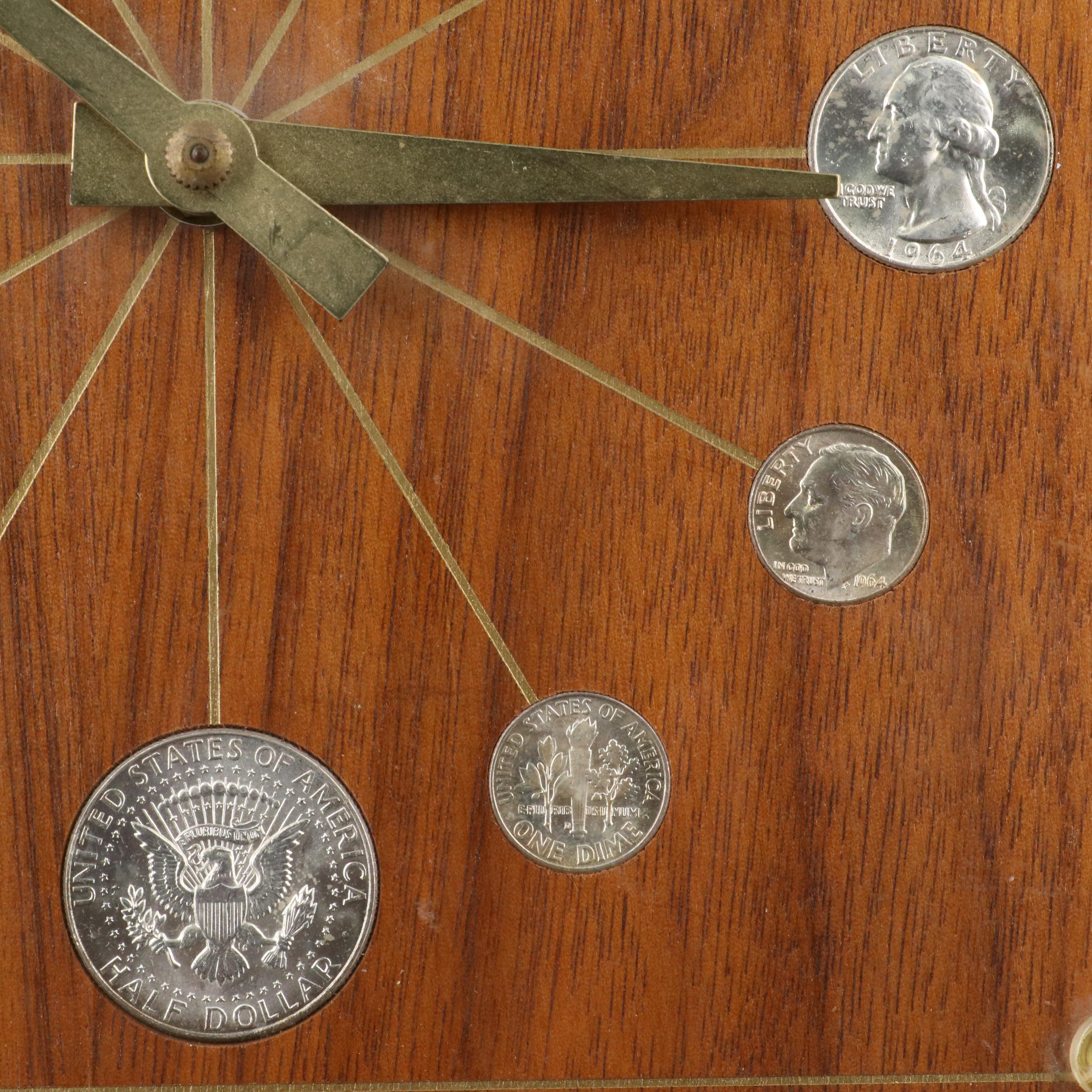 Vintage Silver Coin Clock and Three 1-Oz. Fine Silver Rounds