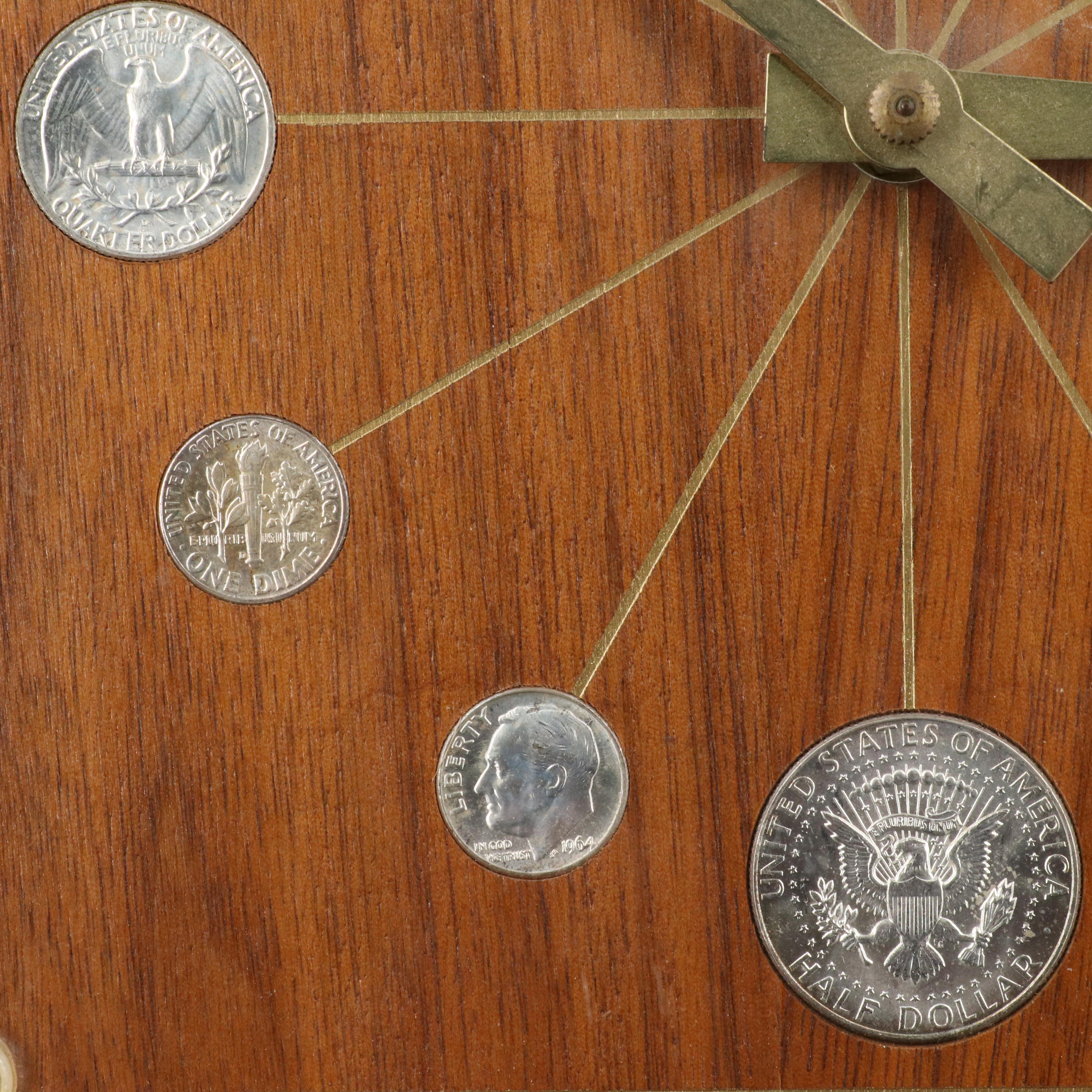 Vintage Silver Coin Clock and Three 1-Oz. Fine Silver Rounds