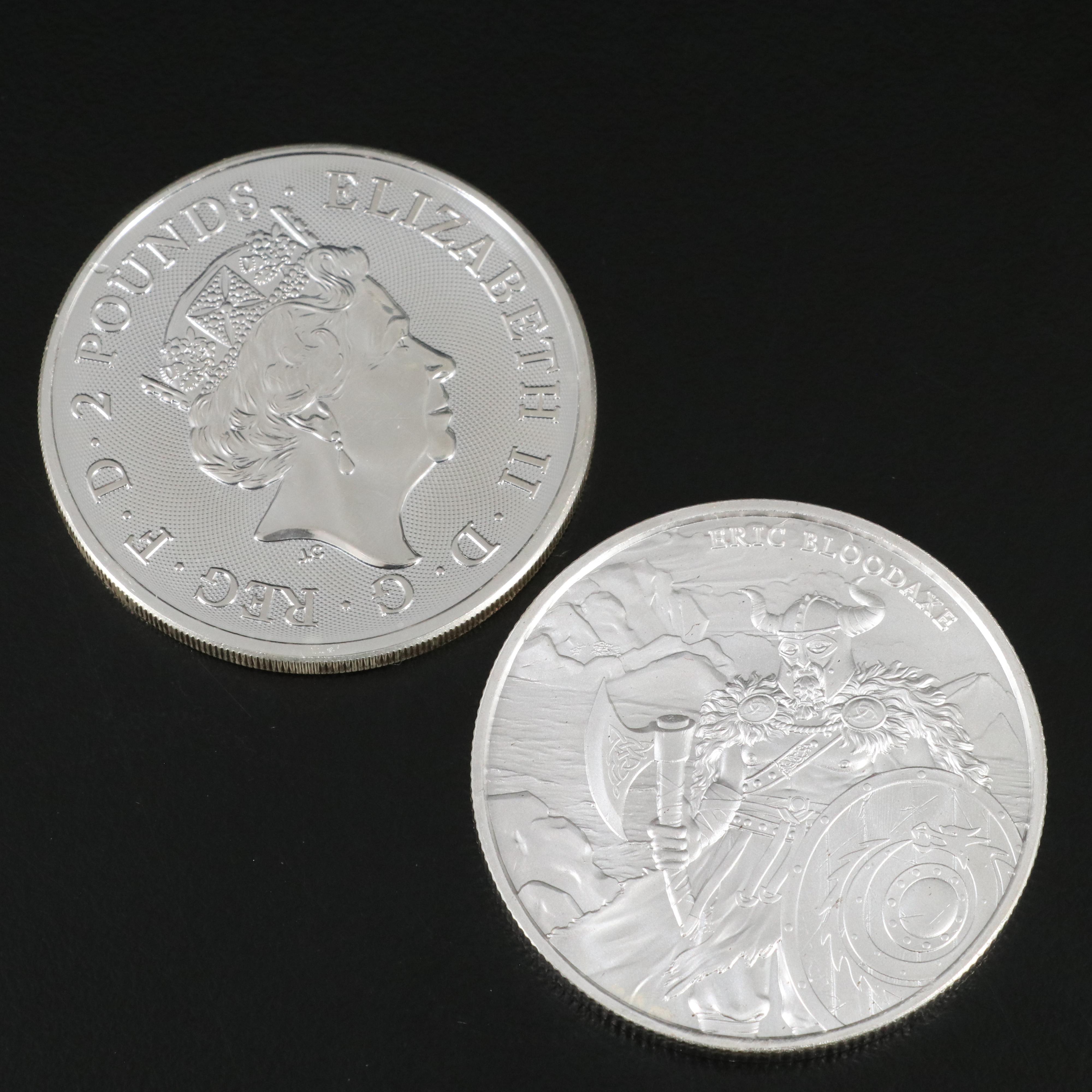 Vintage Silver Coin Clock and Three 1-Oz. Fine Silver Rounds