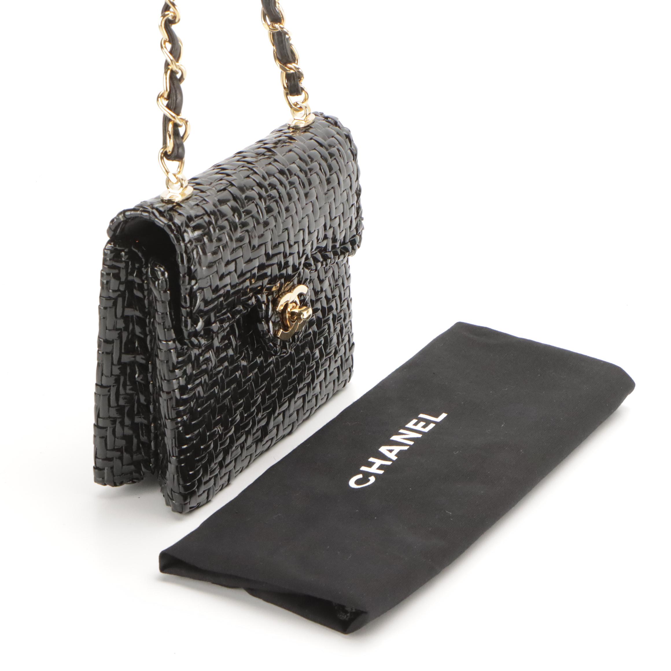 Chanel Black Glazed Wicker CC Flap Shoulder Bag, With Box