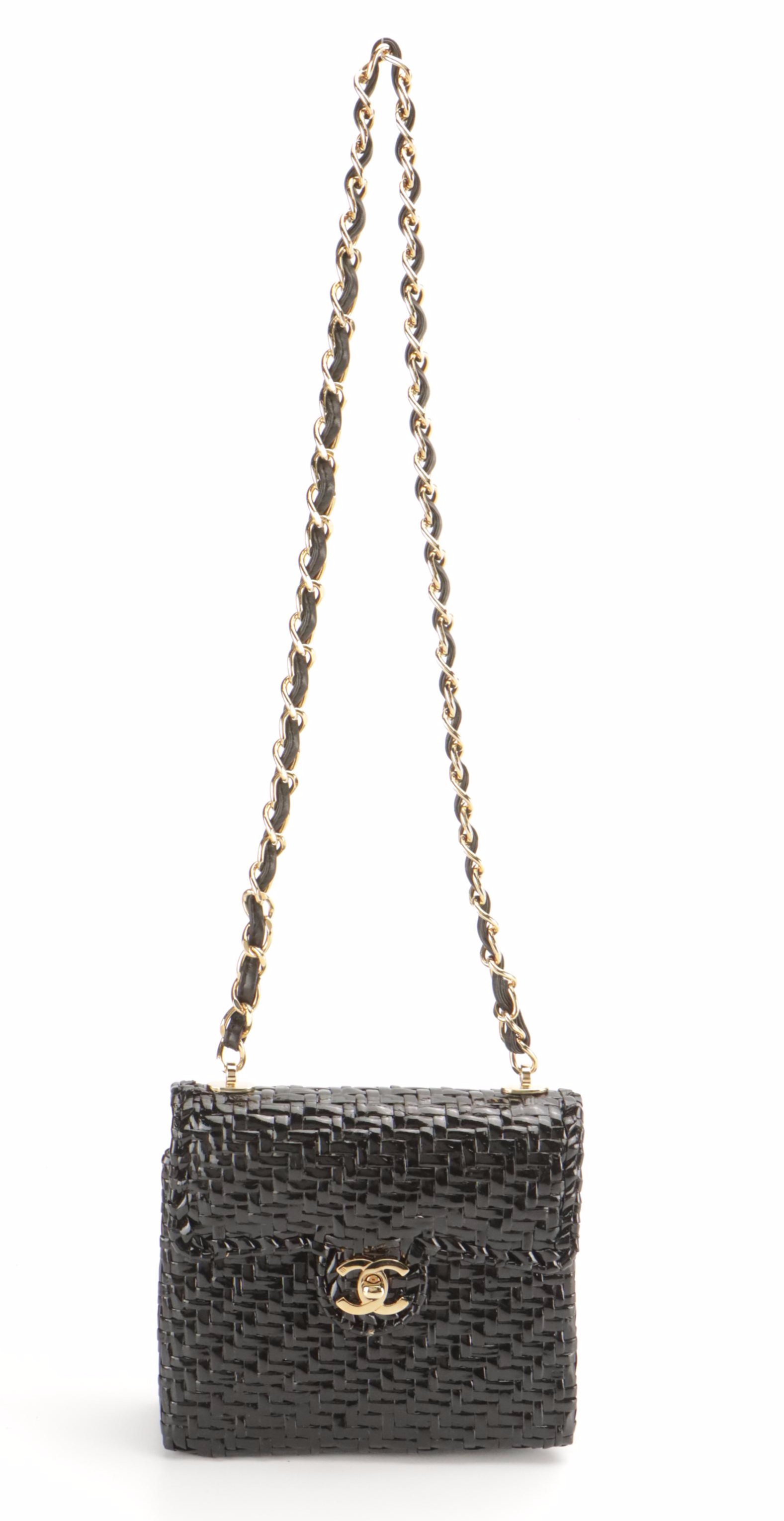 Chanel Black Glazed Wicker CC Flap Shoulder Bag, With Box
